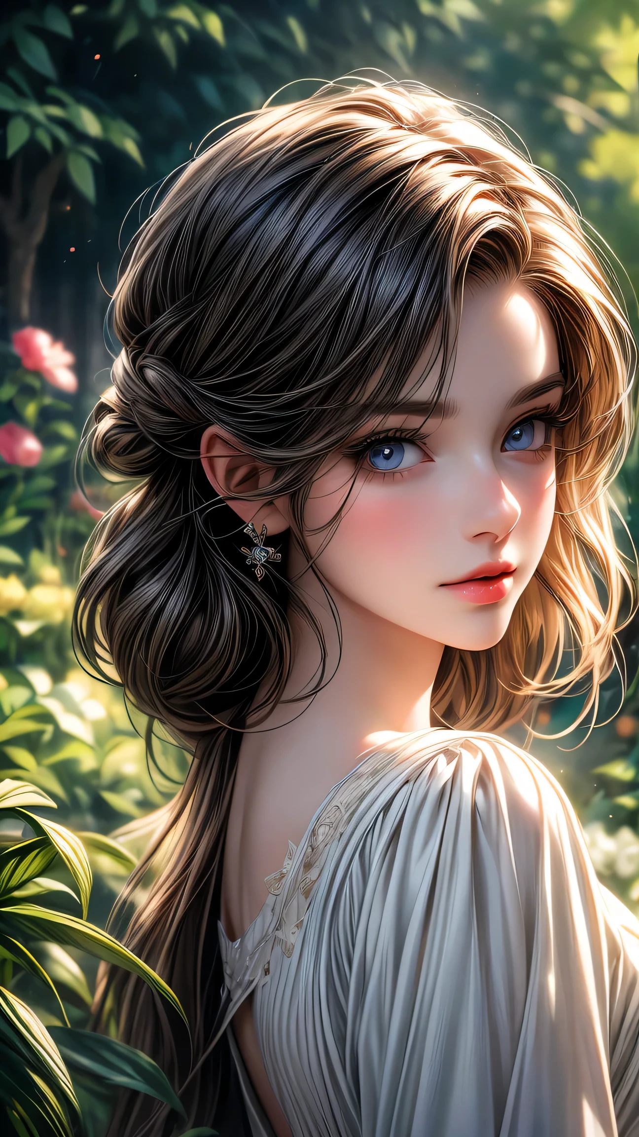 garden girl,fine and beautiful eyes,beautiful detailed lips,highly detailed eyes and face,long eyelashes,shape,Super detailed,highest quality,4k,8K,High resolution,masterpiece:1.2,Ultra-fine painting,sharp focus,Professional,bright colors,portrait