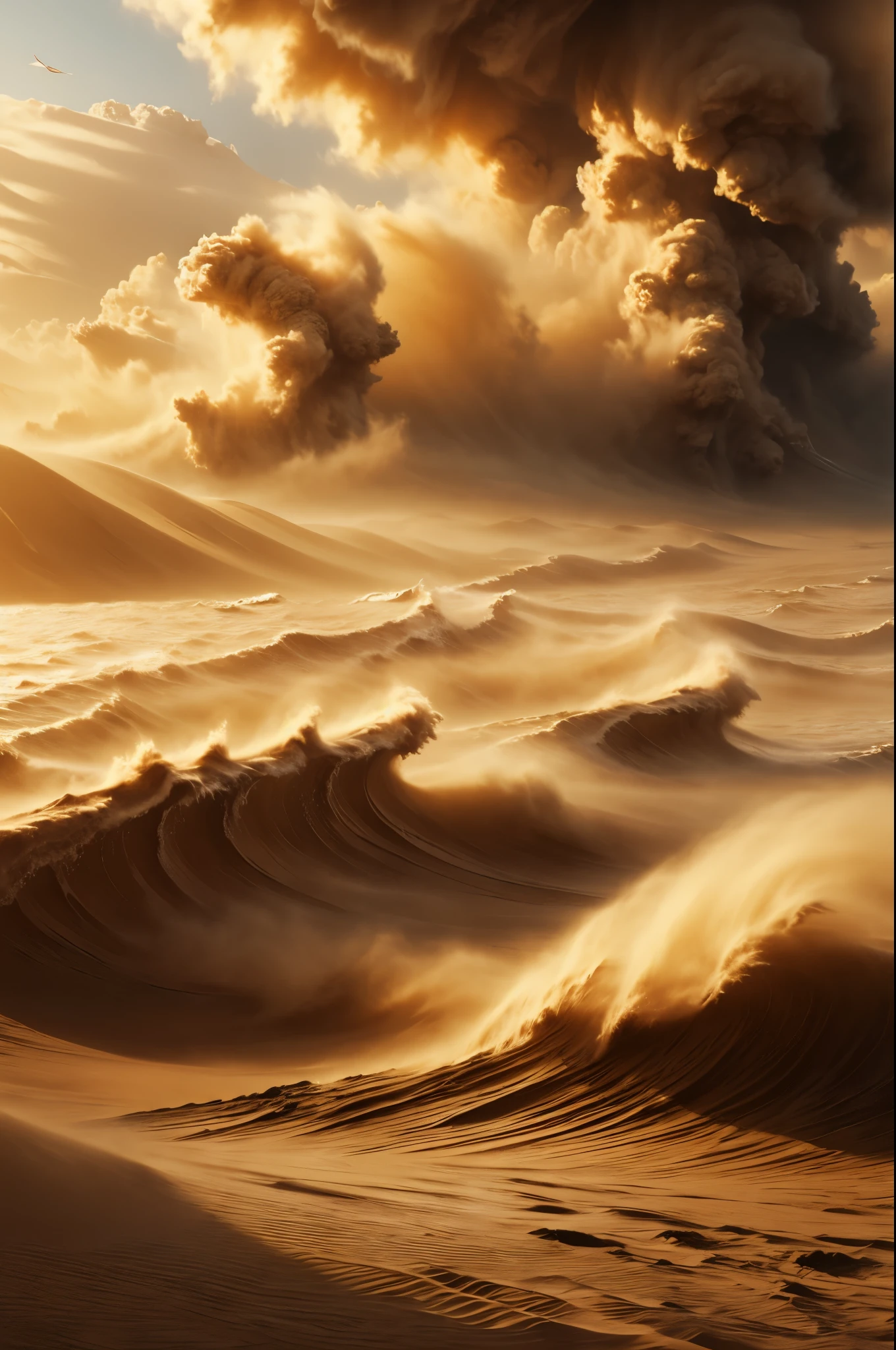 masterpiece, best quality, extremely detailed, hyperrealistic, photorealistic, sea, sandstorm
