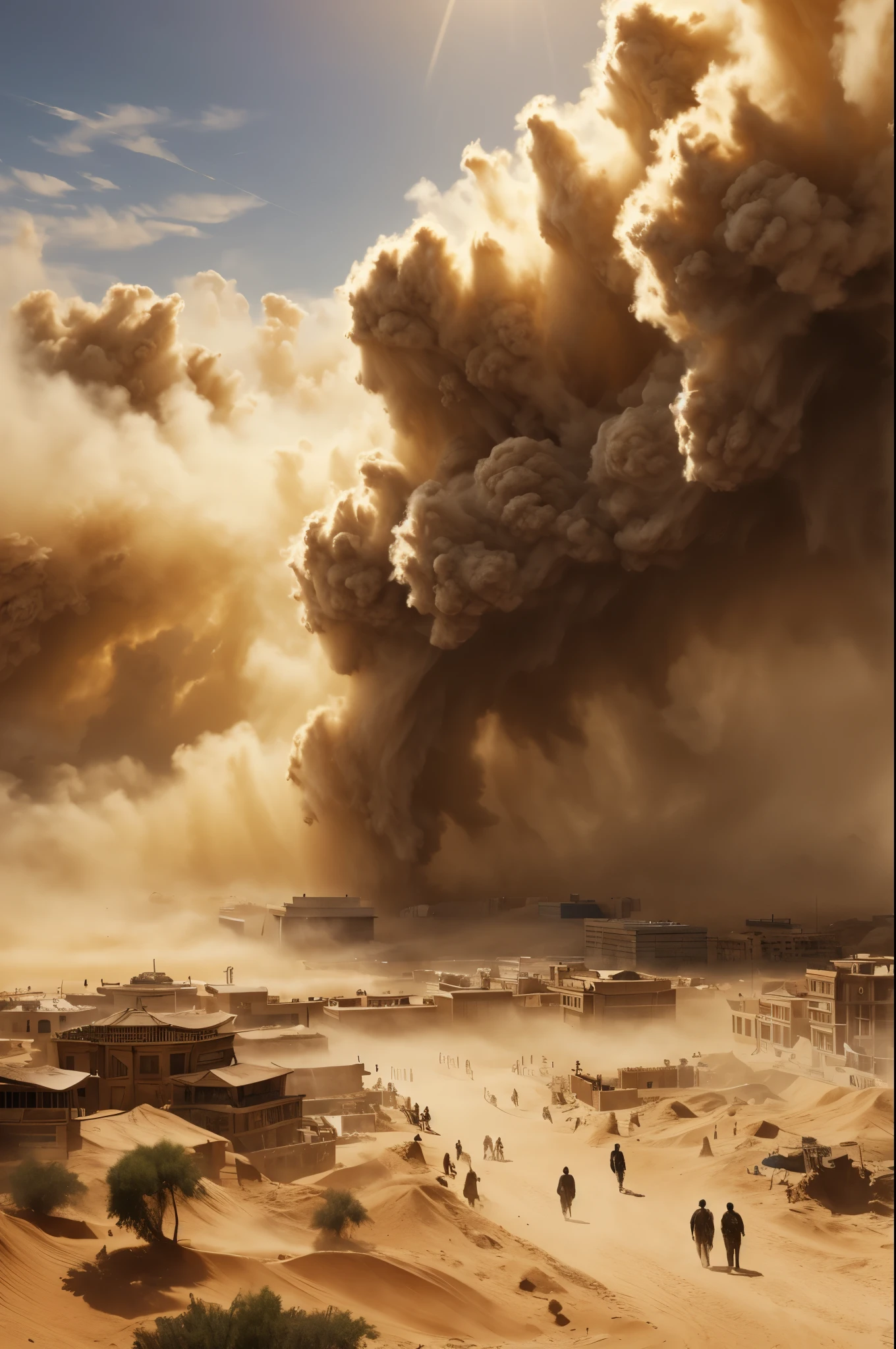 masterpiece, best quality, extremely detailed, hyperrealistic, photorealistic, city:1.1, sandstorm
