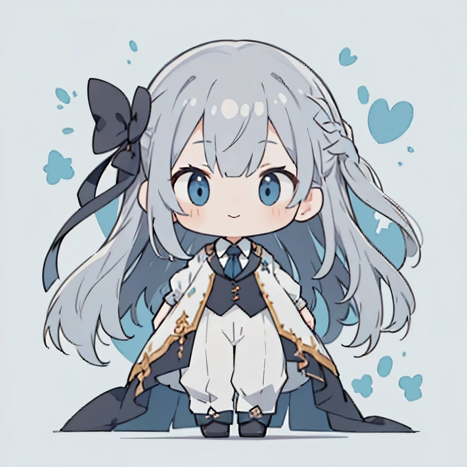 flat avatar,(long silver hair girl),(Pants style with black tuxedo),blue eyes,open your mouth, dull smile, Full body Esbian,(((a bit))),(alone),(best image quality, In 8K, masterpiece, Super detailed),