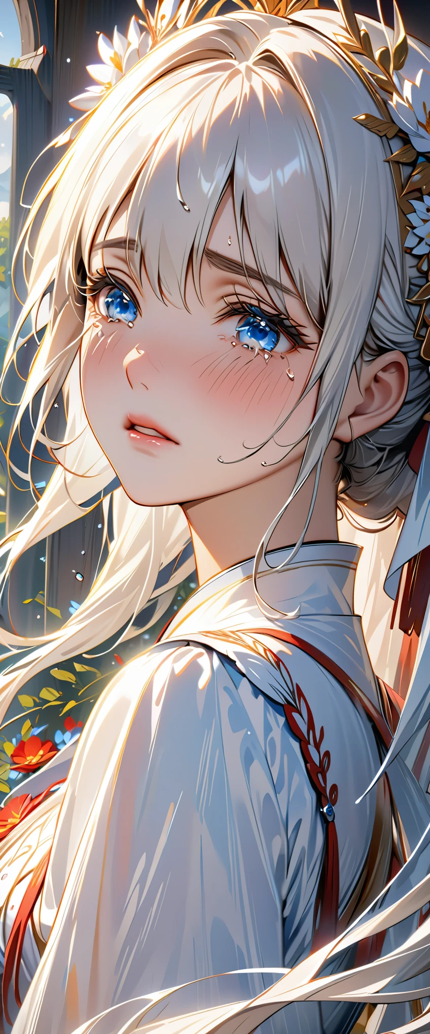 Crying maiden,Tears flow down the cheeks,beauty,8k,Super fine,Rich details,Extreme details,masterpiece,high quality