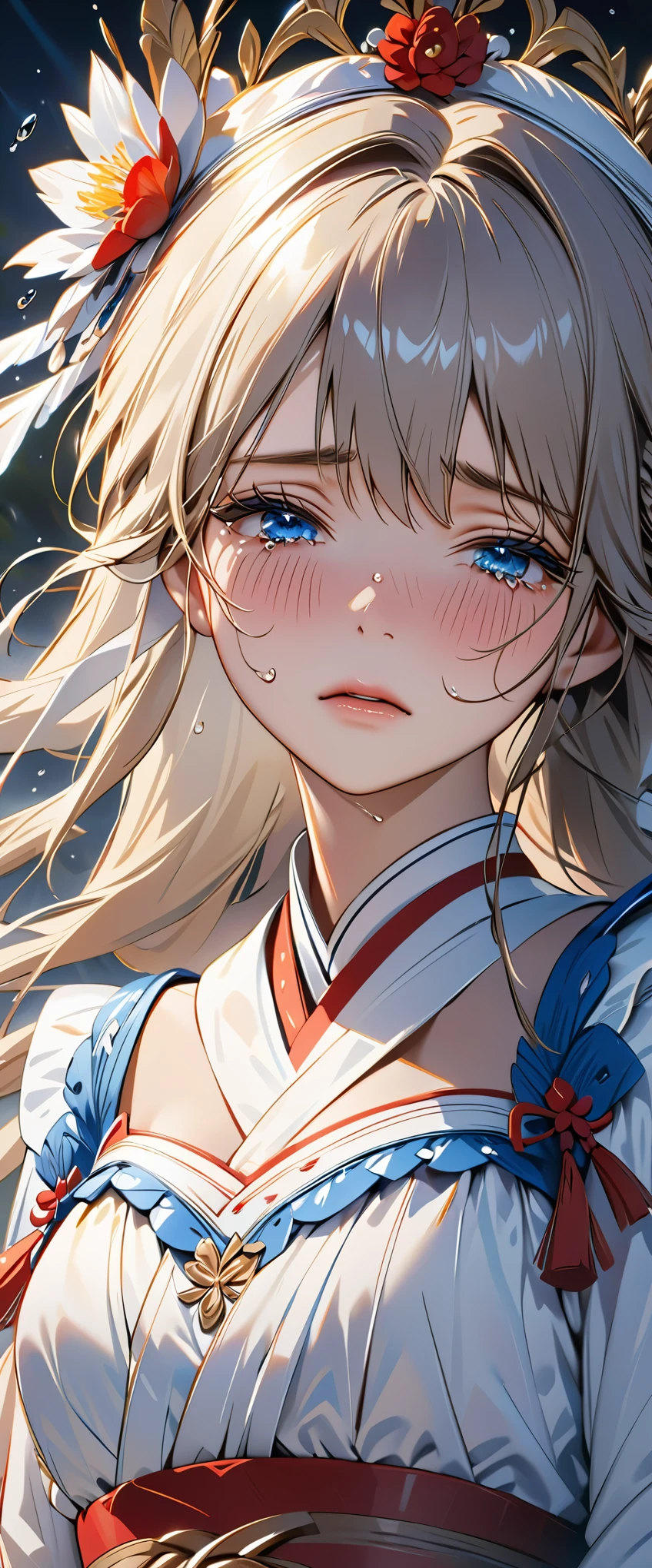 Crying maiden,Tears flow down the cheeks,beauty,8k,Super fine,Rich details,Extreme details,masterpiece,high quality