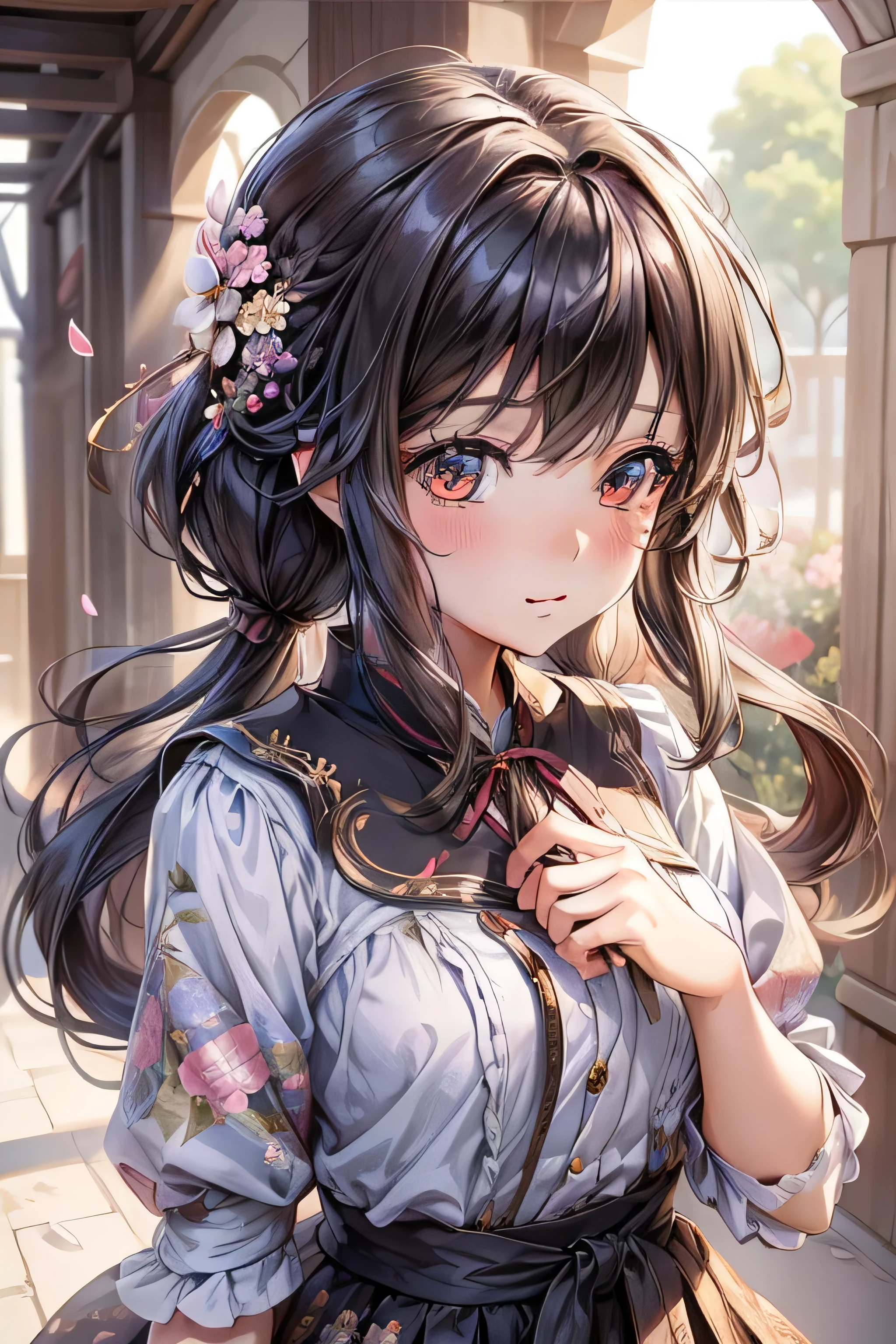 a beauty，the only person，Super detailed background，flowers on hair、Anime girl in brown skirt, cute numbers艺术, cute numbers, Lovely and detailed digital art, artwork, beauty, Realistic cute girl painting, kawaii realistic portrait, cute anime girl