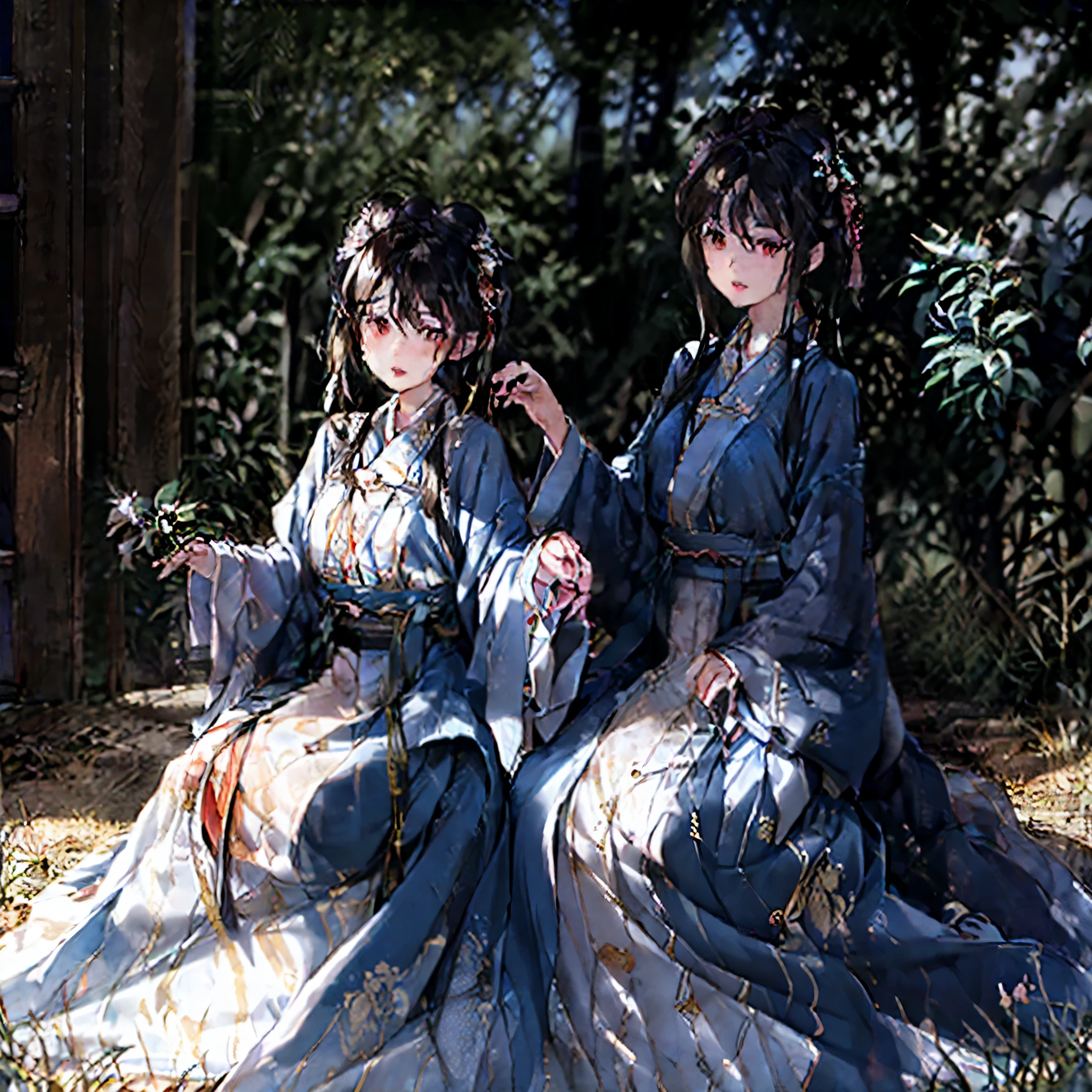a girl with a beautiful face has medium short white hair, cherry red eyes with white eyelashes, very large breasts, wears a traditional Japanese kimono
