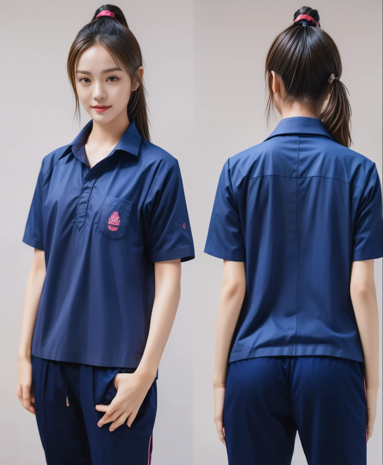 (best quality,10,10,height,Masterpiece:1.2),Special details,(realistic,ภาพrealistic,Realistic photos:1.37),1 Cute girl in the kitchen,shiny, ผิวshiny,only,smile softly,BDclothelue shirt:1.3)),short sleeve,shirt, กางเกงขาlong.,(navy_long_track pants:1.1), ((Kitchen Background)),Dynamic angle,excited,Face focus,dynamic poses,from behind,focus on ass,Masterpiece, best quality, ultra realistic, Too many details, 8k resolution, raw photos, Sharp focus, ((Navy blue shirt:1.1)), short sleeve, เส้นทางlong, perfect body, 2 mature women, 18 years old, Cinema-grade lighting system,blue sweatpants,shirtผ้าออกกำลังกาย,correct anatomy,perfect body, correct body, Sharp face, correct bodyทางกายวิภาค, full body, realistic gestures, long-haired, realistic poses,Wear long shorts...........................,ช่วงขาlong,Good shape,carved girl, Slender figure, model, Good shape, beautiful body,blue sweatpants, two girls kissing