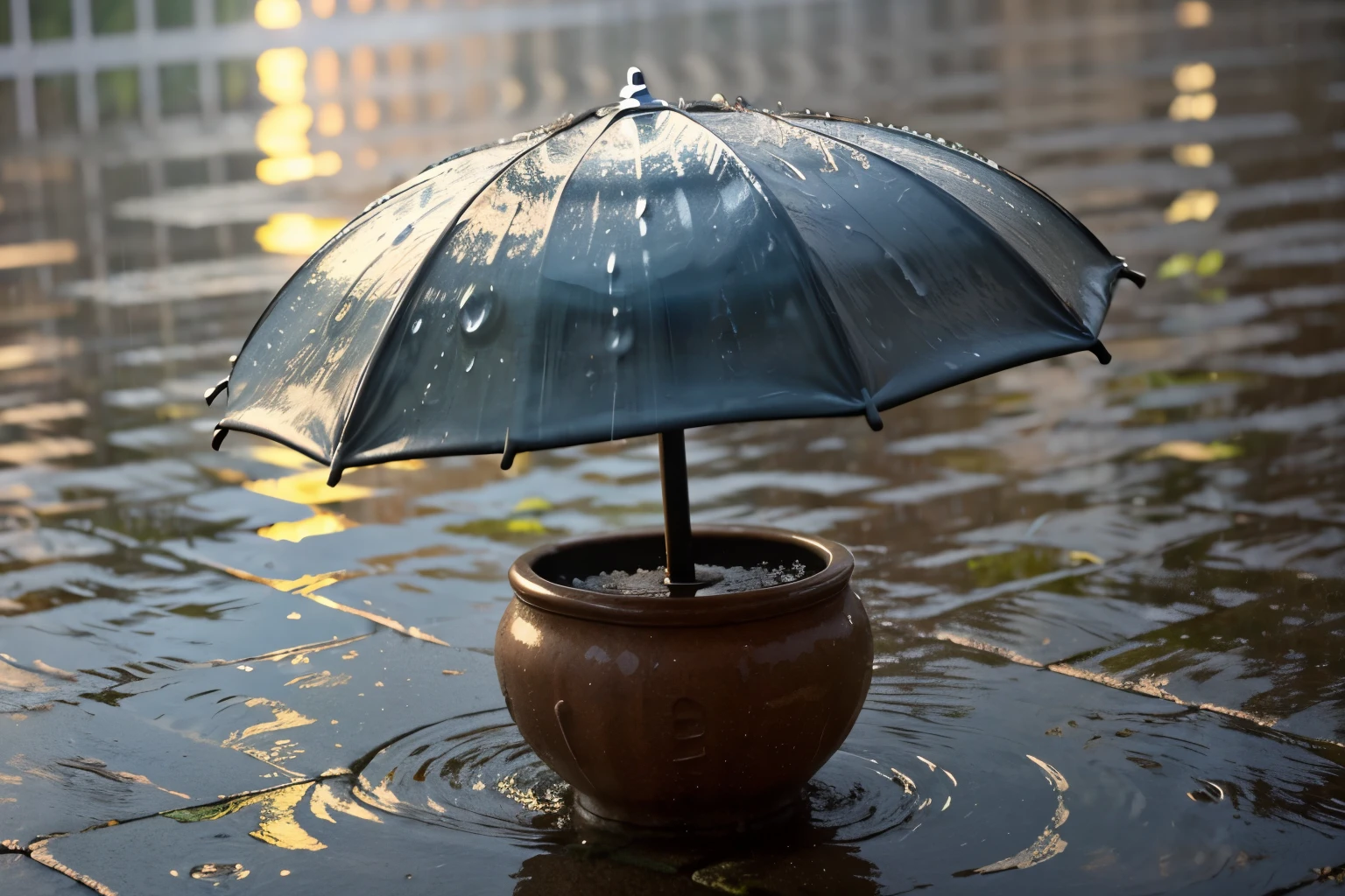 Rainy Day，Water droplets on the glass，Blurry red umbrella