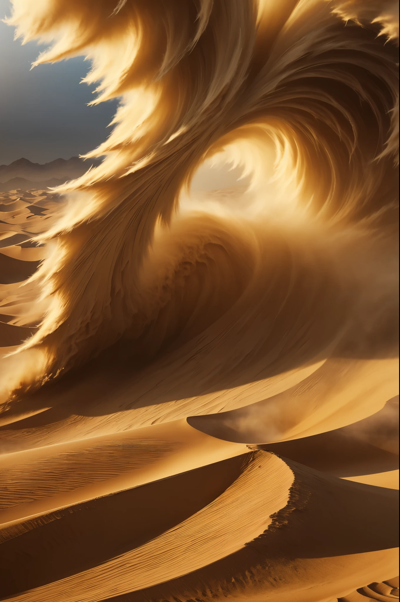 masterpiece, best quality, extremely detailed, hyperrealistic, photorealistic, sandstorm, sand vortex
