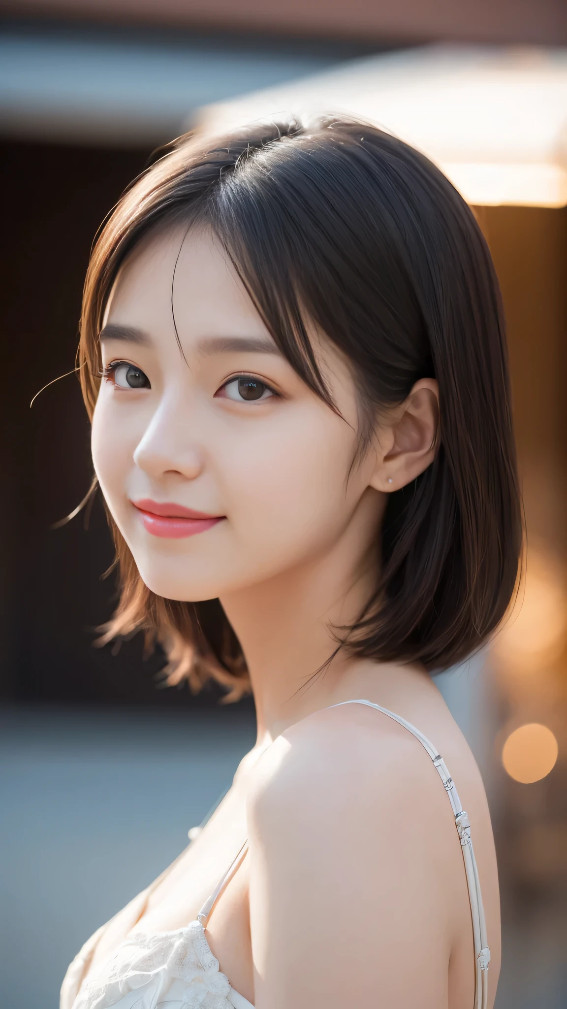 masterpiece, 8K, photorealistic, optimal ratio, detailed face, ((Audience Monitoring)), red lipstick, realistic, well-shaped bust, slender body, Photo with upper body facing forward, Detailed and beautiful hair, fine skin, RAW color art, diffused soft lighting, sharp focus, cinematic lighting、smile、good bride、18-year-old、beauty of japan