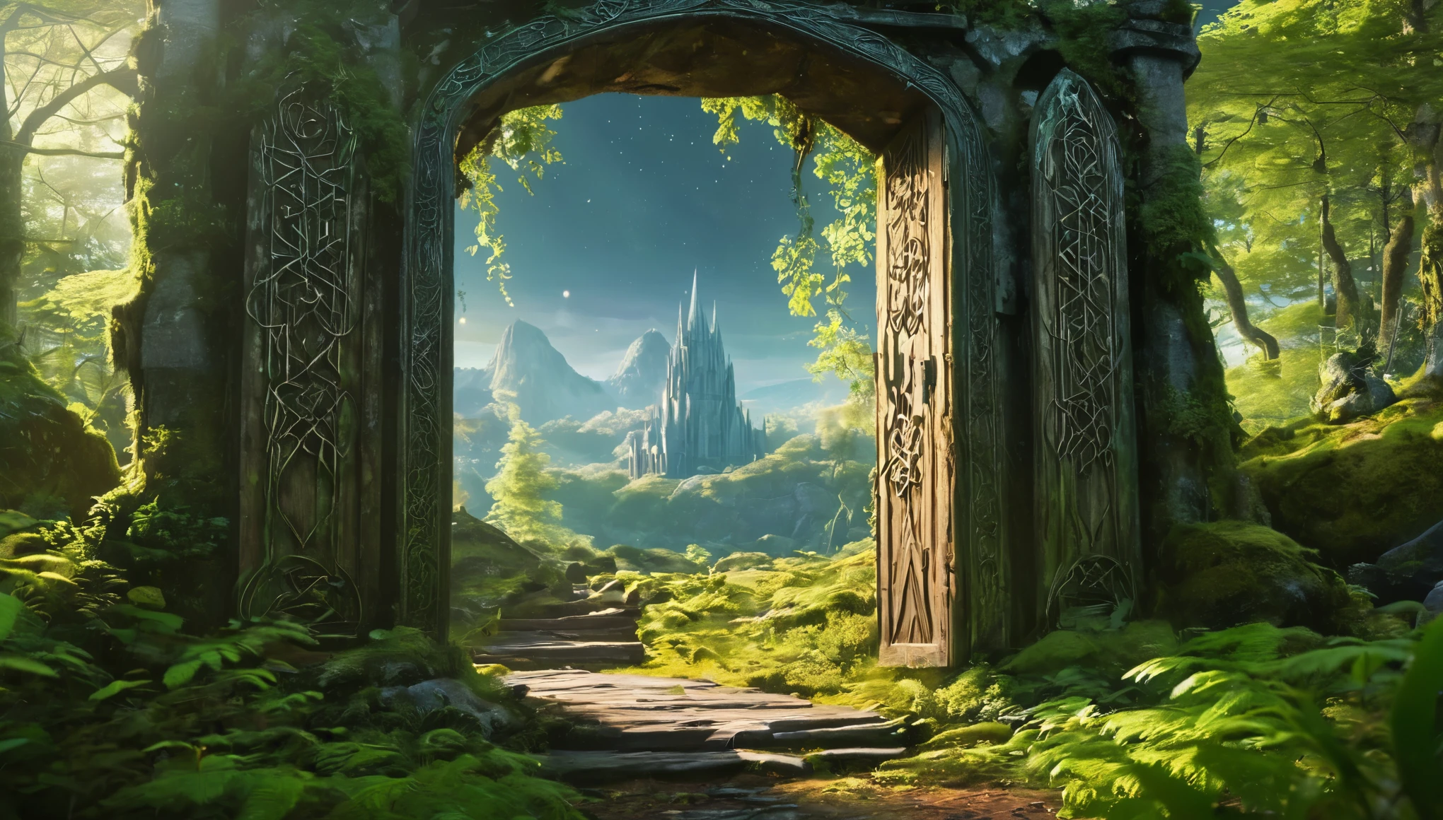 mountain ancient entrance runes on doors ancient elvish big temple ruins megalith colums greek elvish style whit light inside in old forest near lilte water area Vast Landscape Photo swamp mushrooms,night coming, (Shooting stars: 0,9), (nebula: 1,3),(Cold light source:1.2), Lonely, swamp forest voluminous lighting, BREAK (tmasterpiece:1.2), (beste-Qualit), 4k, Ultra-detailed, (Dynamic composition: 1.4), Detailed, colorful details, (green color scheme: 1.2), (Glowing Lighting, Ambiance Lighting), dreamy, elvish, (solo: 1.2)
