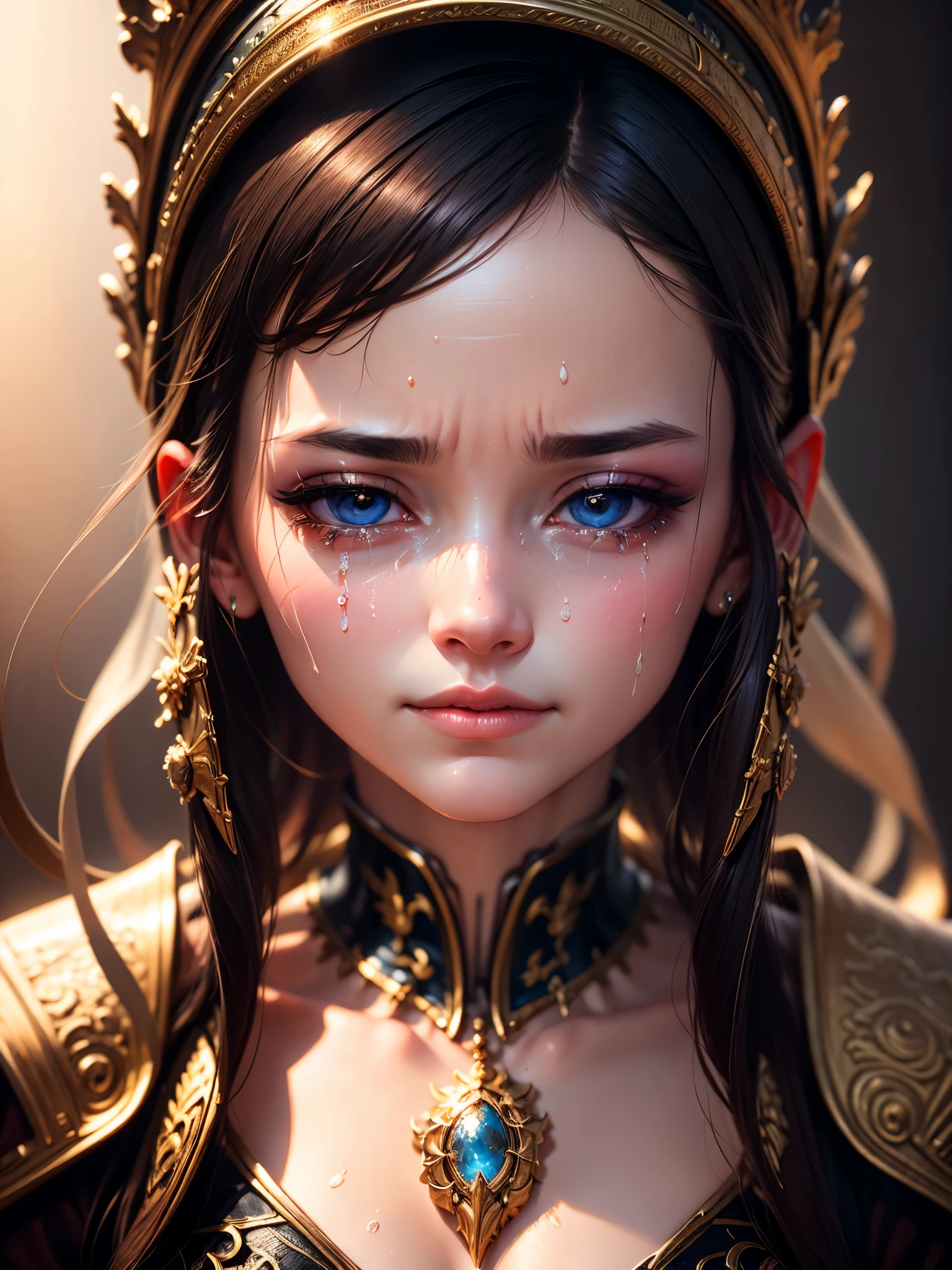Crying maiden,close up,Tears flow down the cheeks,The eyes are sharply focused,beauty,8k,Super fine,Rich details,Extreme details,masterpiece,high quality