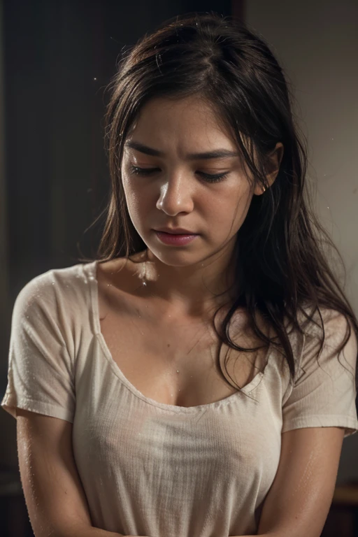 a girl crying,tear-streaked face,emotional expression,sadness,teardrops,gentle sobbing,red puffy eyes,distressed,vulnerable,empathy,grief,loneliness,heartbreak,sorrow,emotional release,comforting arms,tissues,dark shadows,wet eyelashes,emotional breakdown,silent tears,raw emotions,intense pain,teary-eyed,deep sadness,hopelessness,emotional healing,release of pent-up emotions",healing hands,fragile,soft lighting,emotional catharsis,care and support,"best quality,4k,8k,highres,masterpiece:1.2",ultra-detailed,realistic:1.37,portraits,soft color palette,warm lighting