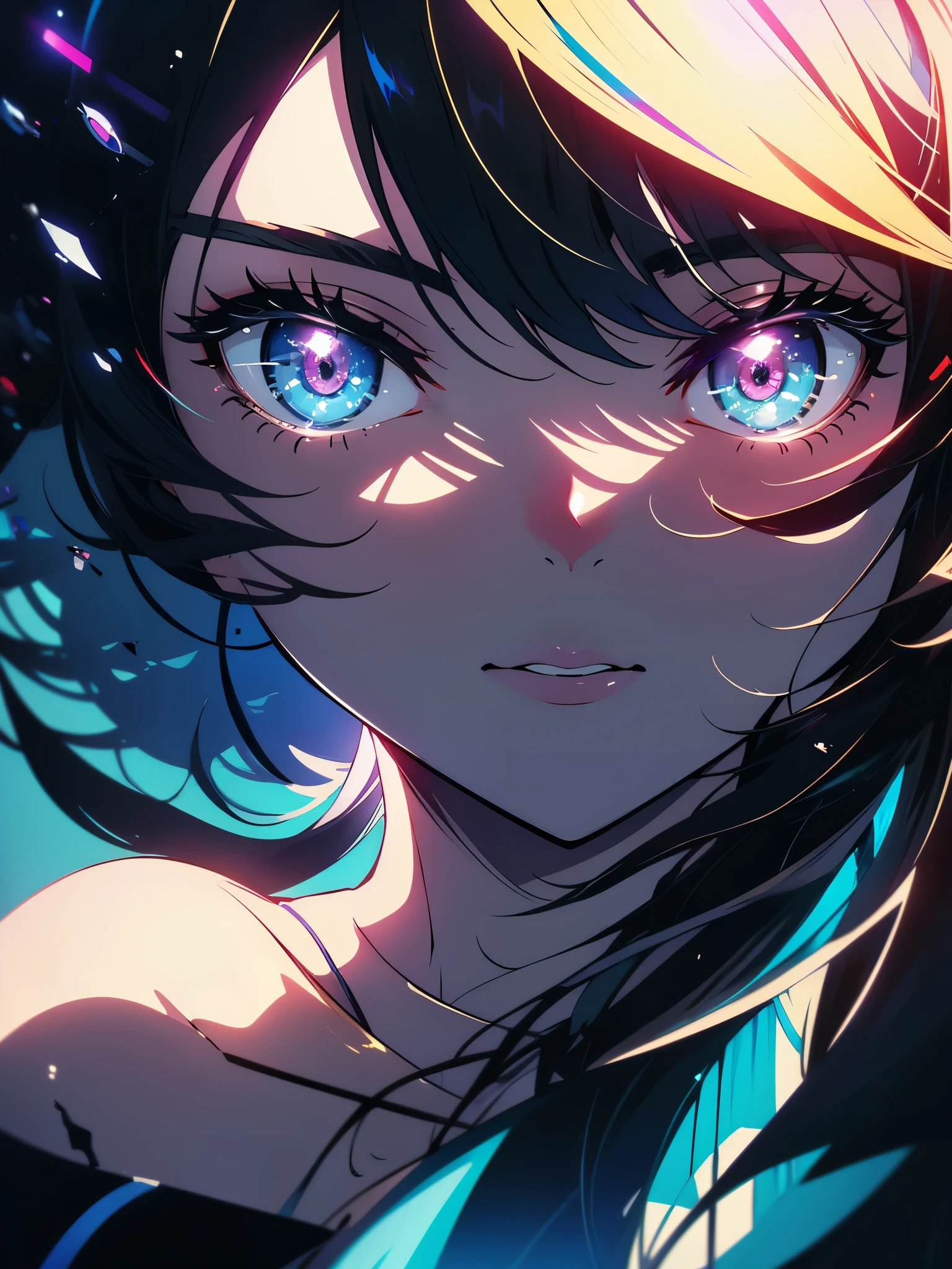 (highest quality、masterpiece、High resolution、detailed)、Close-up of a woman in a black and blue dress, 4K high-definition digital art, 4kのdetailedデジタルアート, beautiful anime 4k, realistic digital art 4k, amazing digital illustrations, Portrait of beautiful sci-fi girl, science fiction woman portrait, digital artwork 4k, cyberpunk girl portrait, beautiful cyberpunk girl face, Magnificent portrait illustration  、beautiful anime
