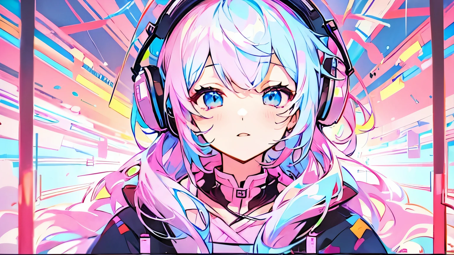 Vocaloid、one girl、colorful hair、pastel colour、dome、cute、music background