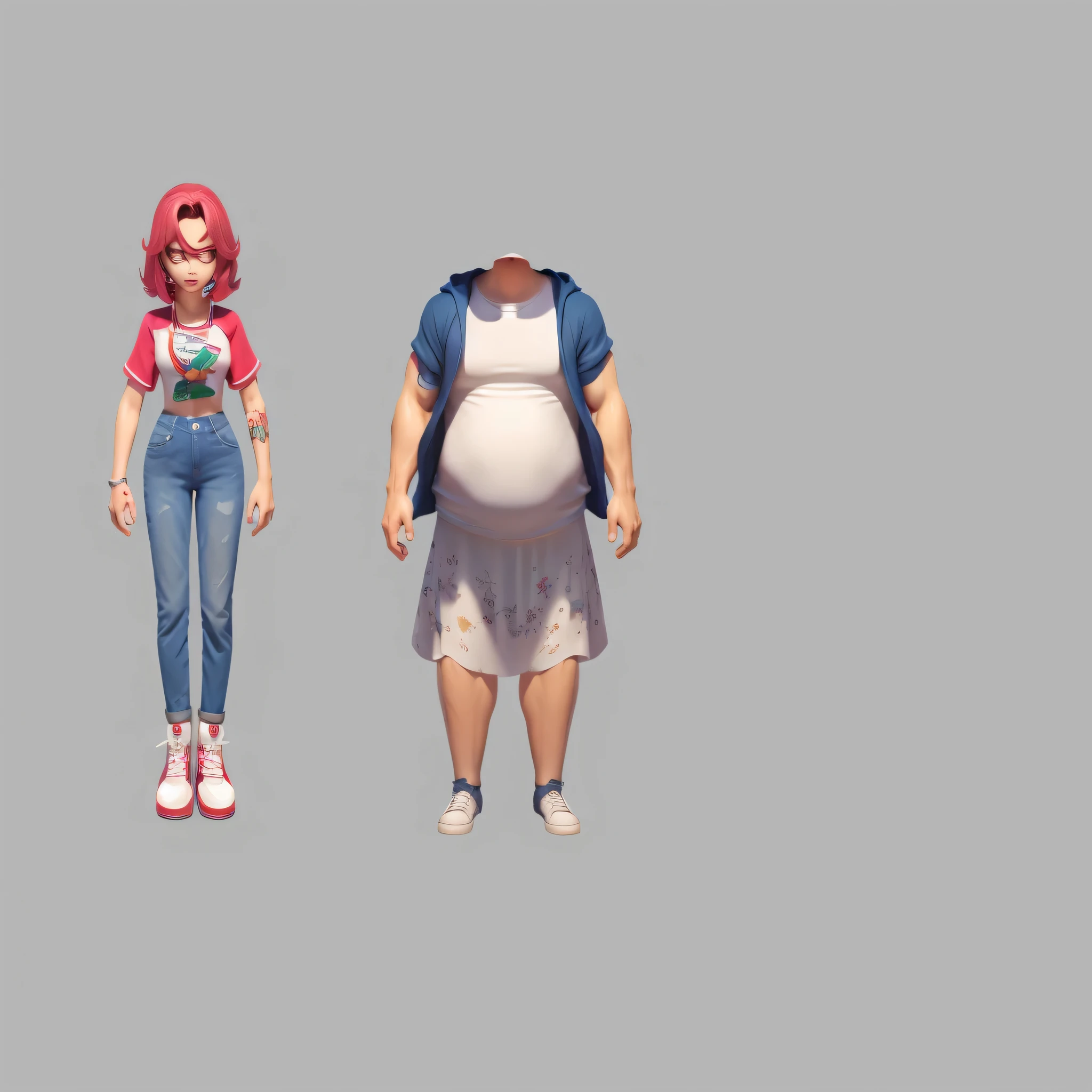There are two cartoon characters, a woman and a man, Complete character ontology, unrealistic character concept, realistic body shape, 3D characters, 3D characters, stylized characters, Very rich in character details, 3D characters concept, Full body details are very rich, realistic character concept, full body single character, merge characters, The body proportions are really well-proportioned, character model, full body character