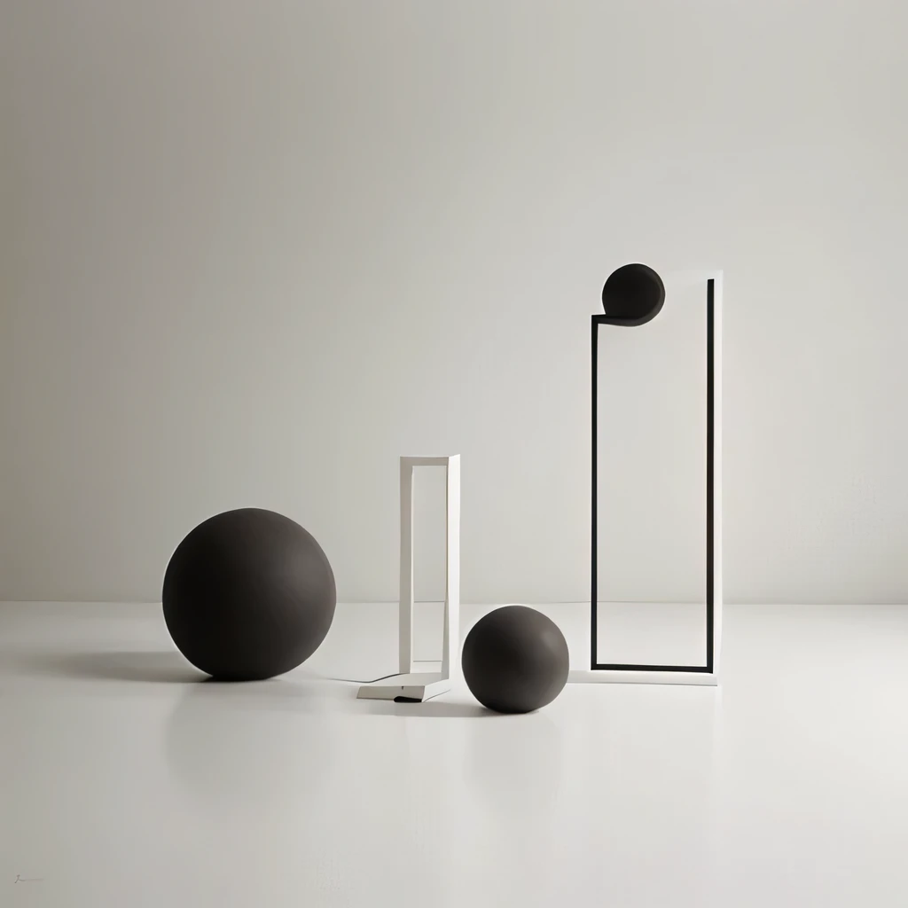 minimalism modern art Mysterious objects white black gray red with points