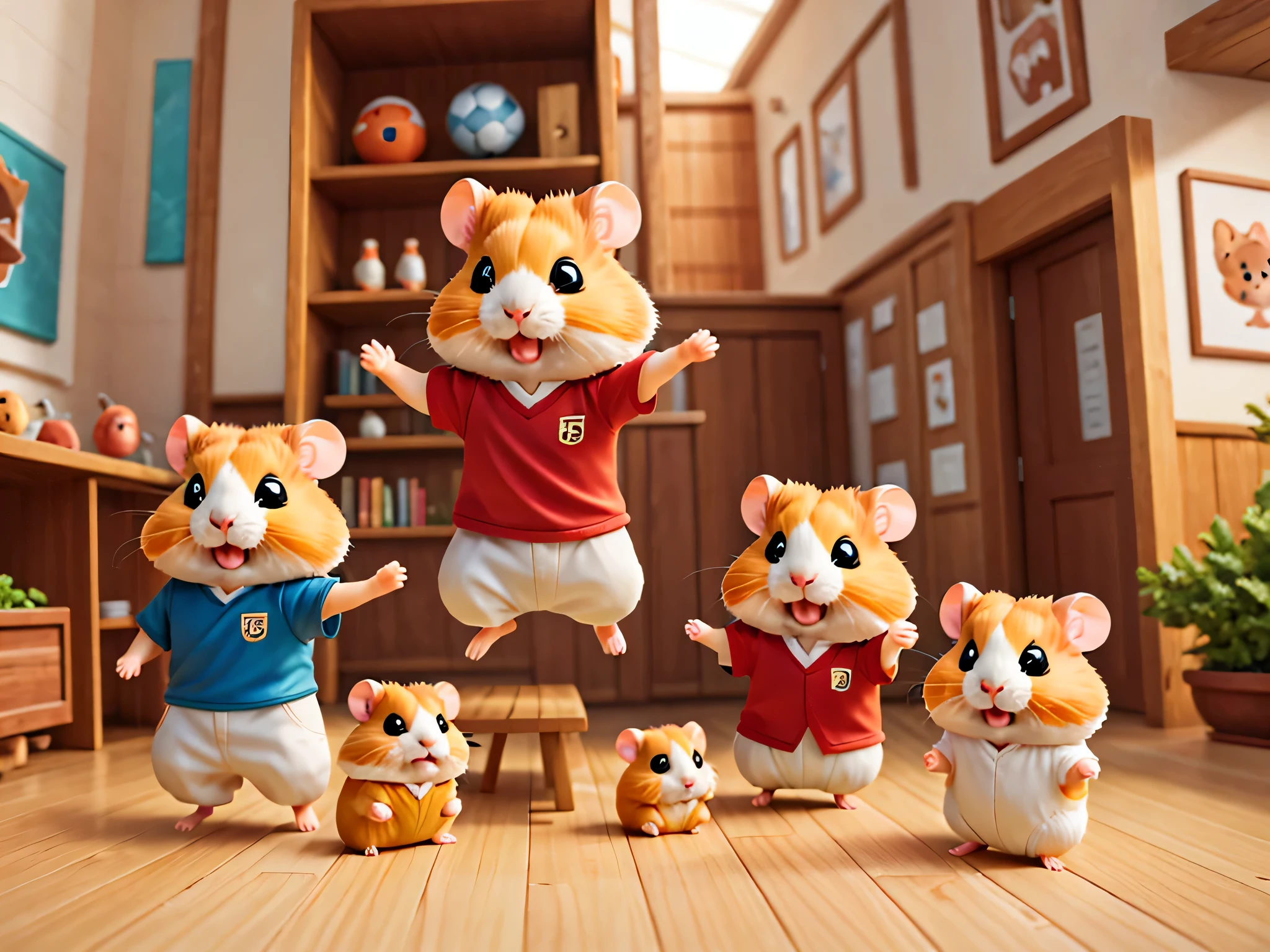 (hamsterサッカー),サッカーボールとhamster,Run,masterpiece,highest quality,Fluffy hamsters,all displayed,Chibi,cute,,fun,anatomically correct,The cutest hamster,,hamster,