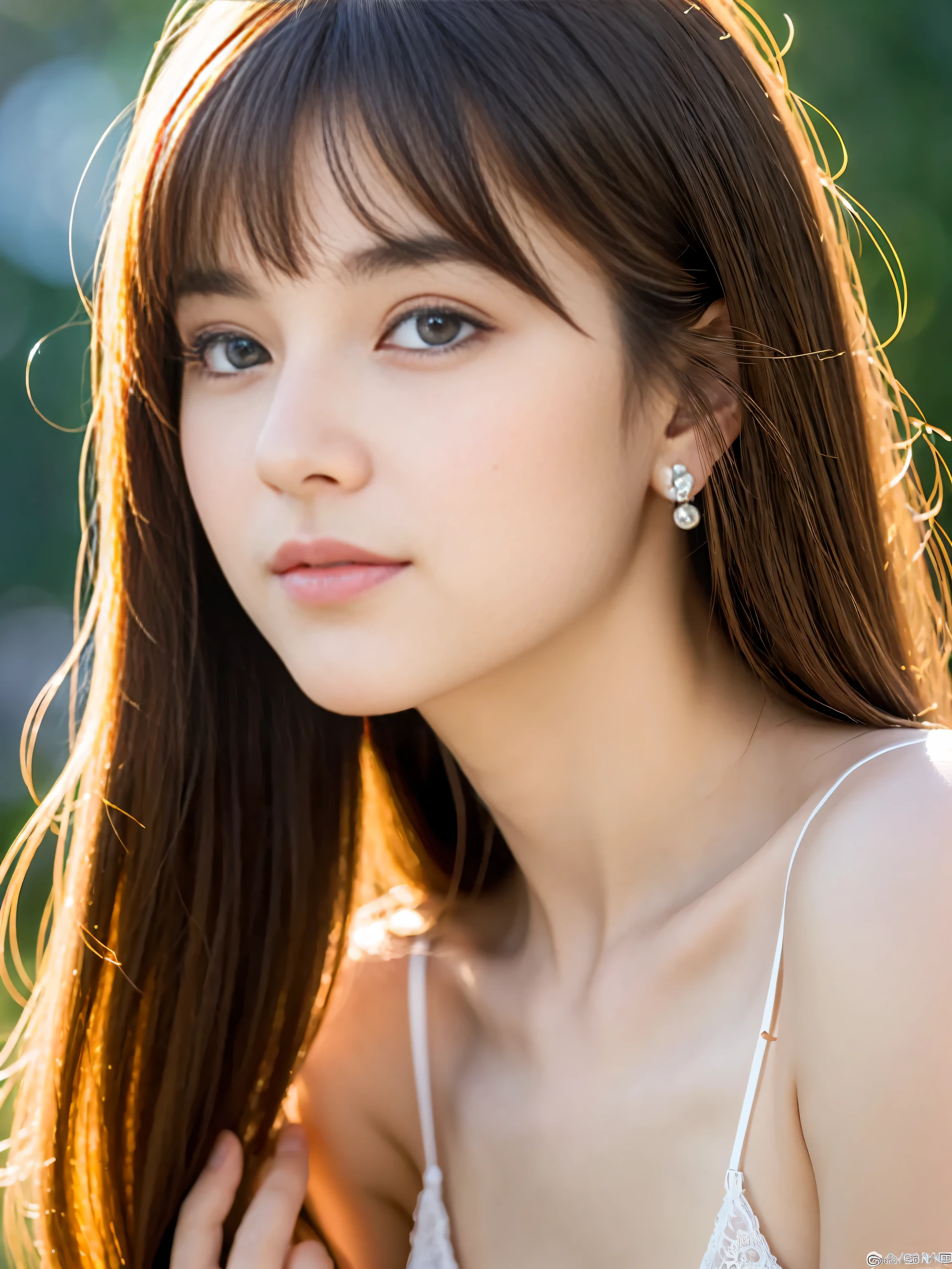(8k, RAW Photo, Best Quality, Masterpiece:1.2), Ultra Detail, Super Resolution, (Realistic, Realistic Photo:1.37), Portrait, High Detail RAW Color Photo, Professional Photo, Extremely Detailed and Beautiful, Extremely detailed, 8k wallpaper, amazing and detailed, huge file size, official art, highly detailed CG unity 8k wallpaper, highly detailed beautiful girl, highly detailed face, highly detailed eyes, highly detailed skin, highly detailed fingers, highly detailed nose, very detailed detailed mouth , perfect anatomy, highly detailed background, highly detailed clothes, 1girl, (20:1.2), 20s, cute girl, realistic body, , fair skin, glowing skin , slim body, handsome body, black hair , short hair, (blunt bangs:1.2), smile, cute, youthful, cute face, realistic face, delicate eyes, drooping eyes, lingerie, see-through, earrings, looking at viewer, facing front, standing posture, Contraposto, dynamic lighting, star-shaped pupils, straight bangs, solo, nature, extremely delicate, straight facial features, peerless beautiful girl, soft, (sensual face), ((ecchi face)), dreamy quality, exaggerated facial features, solid color, frank holly, delicate face, bright lips, slender waist, soft curves, real light and shadow, super fine, 4k, natural moving, Ultra high resolution, (masterpiece:1.2, best quality), (finely detailed beautiful eyes: 1.2), (beautiful detailed face), Medium chest, slender body,unparalleled beauty sexy and very beautiful face、Super long silky shiny blonde hair、long swaying bangs、Sexy 、beautiful cute pearl eyes beautiful girl、Silky skin、Very big blue eyes,