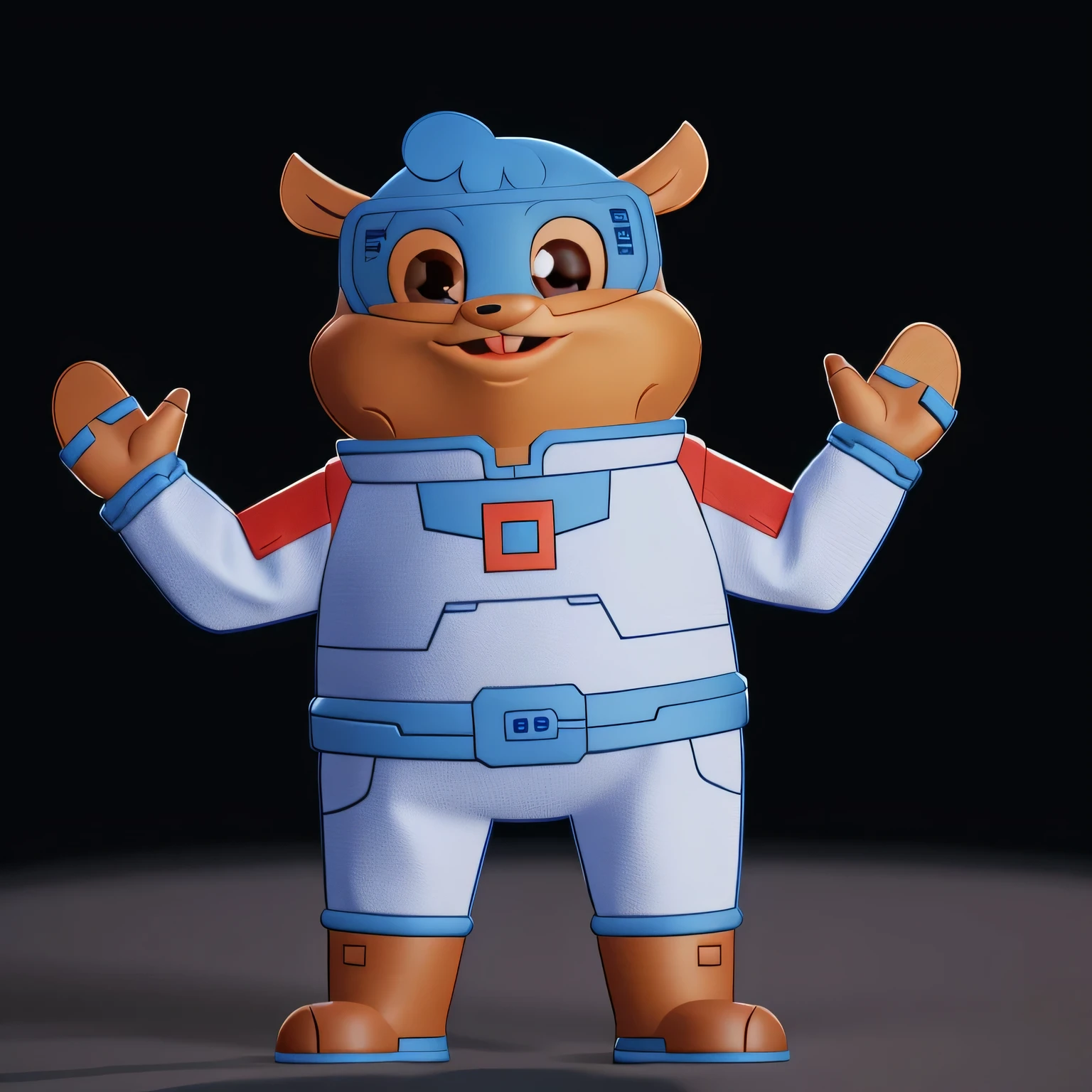 Little beaver in space suit standing，3d，Overclocked renderer，Pixar style