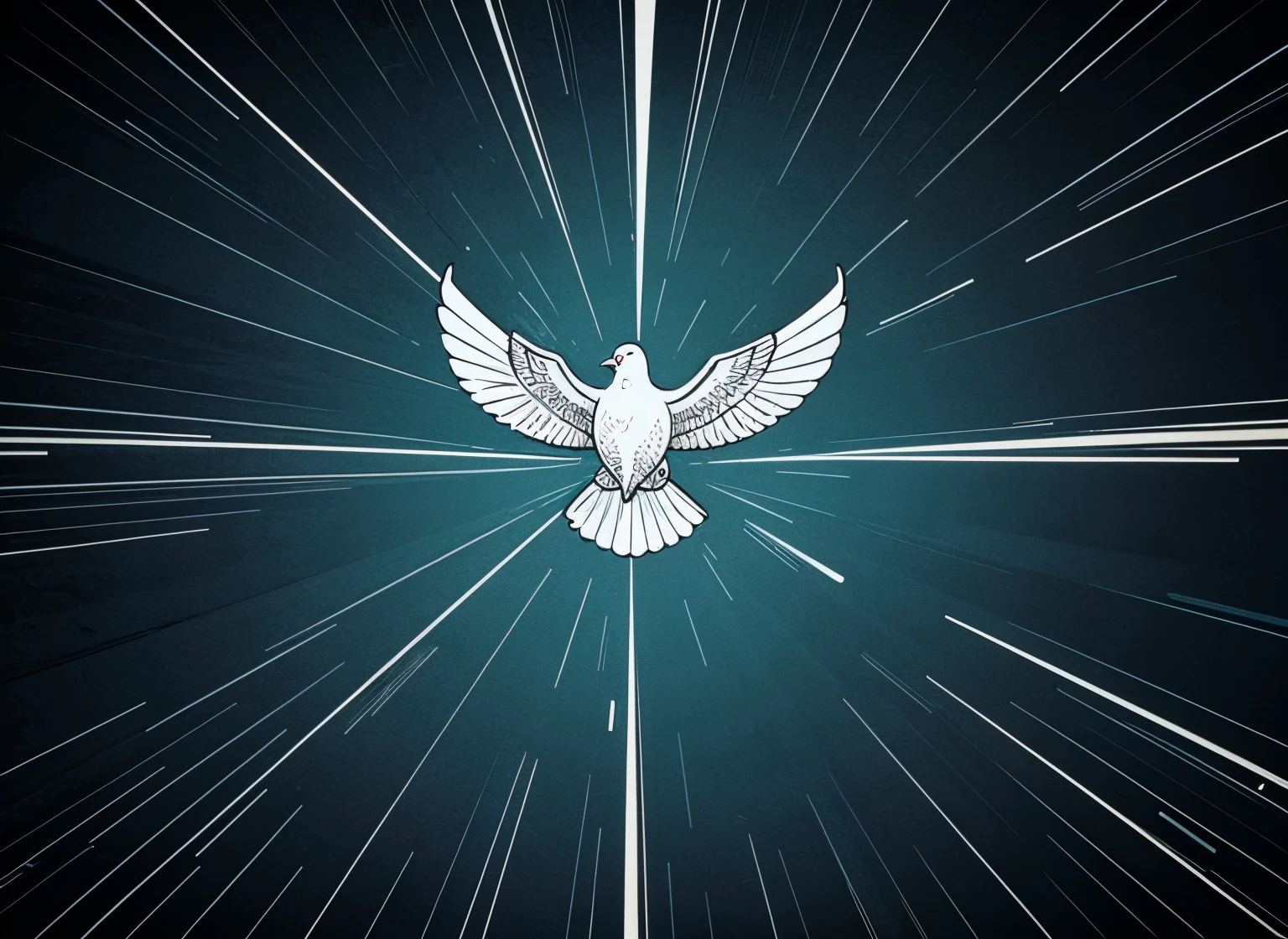 The graphic style is a one-stroke line with flying doves.