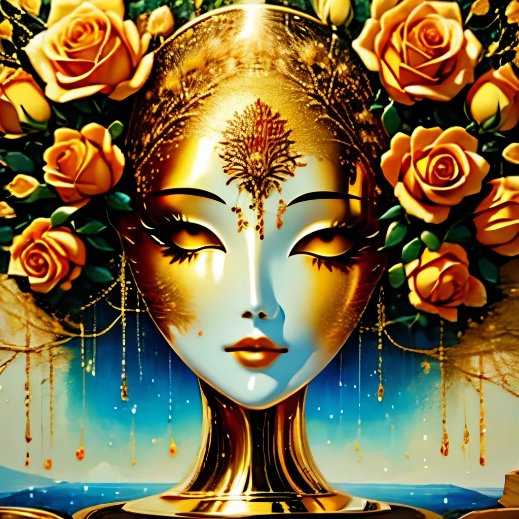 （best quality，4k，masterpiece：1.2），super detailed，lifelike:1.37，Beautiful symmetrical photo oiled with thick brush strokes and wet paint, Proportional gold, melted wax |, Visible strokes, portrait among roses，surrounded by crystal ball, Mosaic wireframe 3d, neurographics, Neurons, tree of Life, Cole, like, enthusiasm, oil on canvas, thick strokes, extremely detailed, 8K Ultra HD, masterpiece, art station, surreal