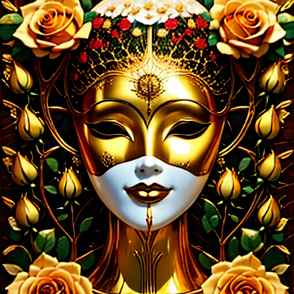 (best quality,4k,masterpiece:1.2),super detailed,lifelike:1.37,Beautiful symmetrical photo oiled with thick brush strokes and wet paint, Proportional gold, melted wax |, Visible strokes, portrait among roses,surrounded by crystal ball, Mosaic wireframe 3d, neurographics, Neurons, tree of Life, Cole, like, enthusiasm, oil on canvas, thick strokes, extremely detailed, 8K Ultra HD, masterpiece, art station, surreal