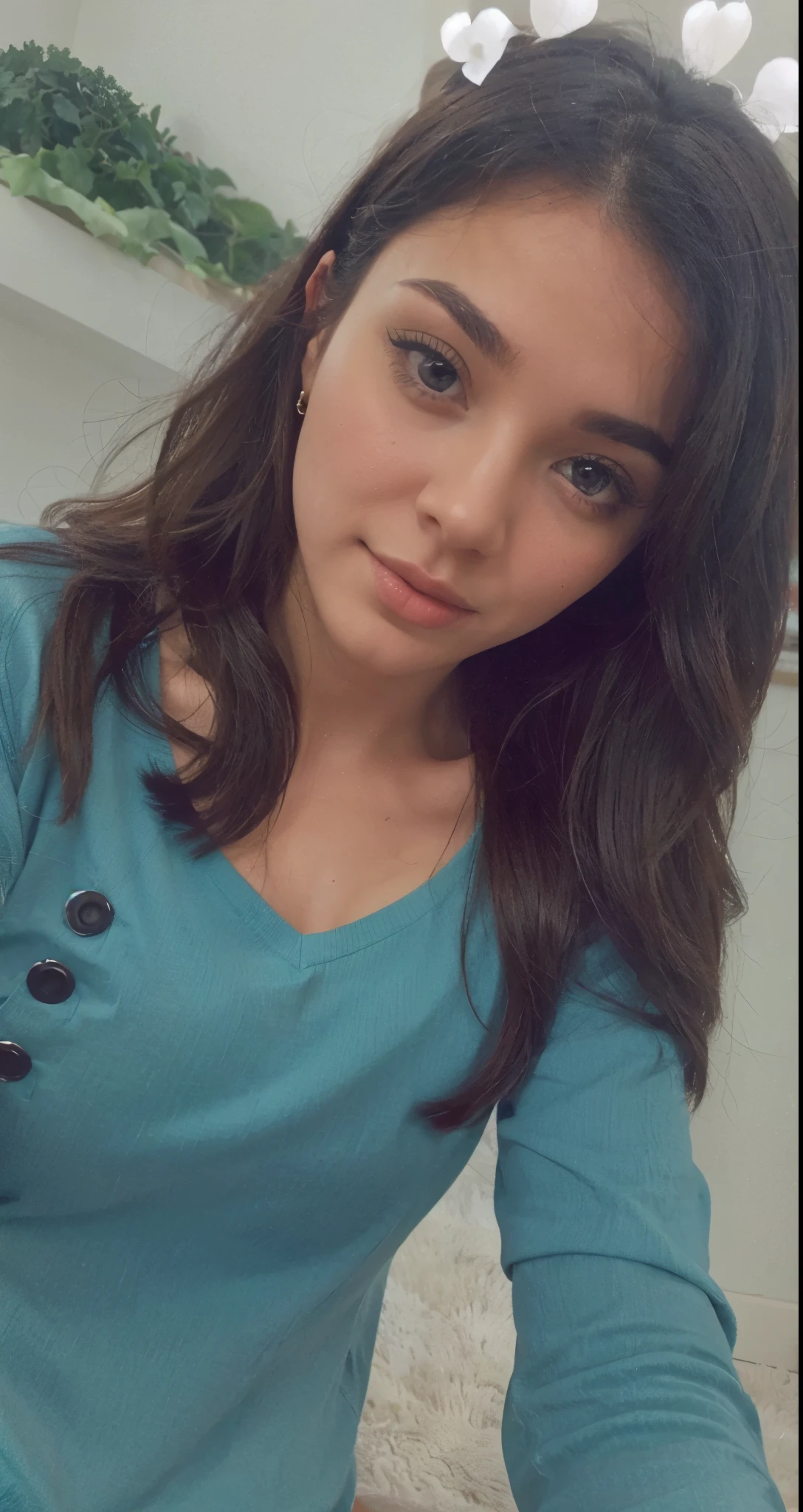 un selfie d'une jolie jeune femme, prise avec l'appareil photo de l'iPhone