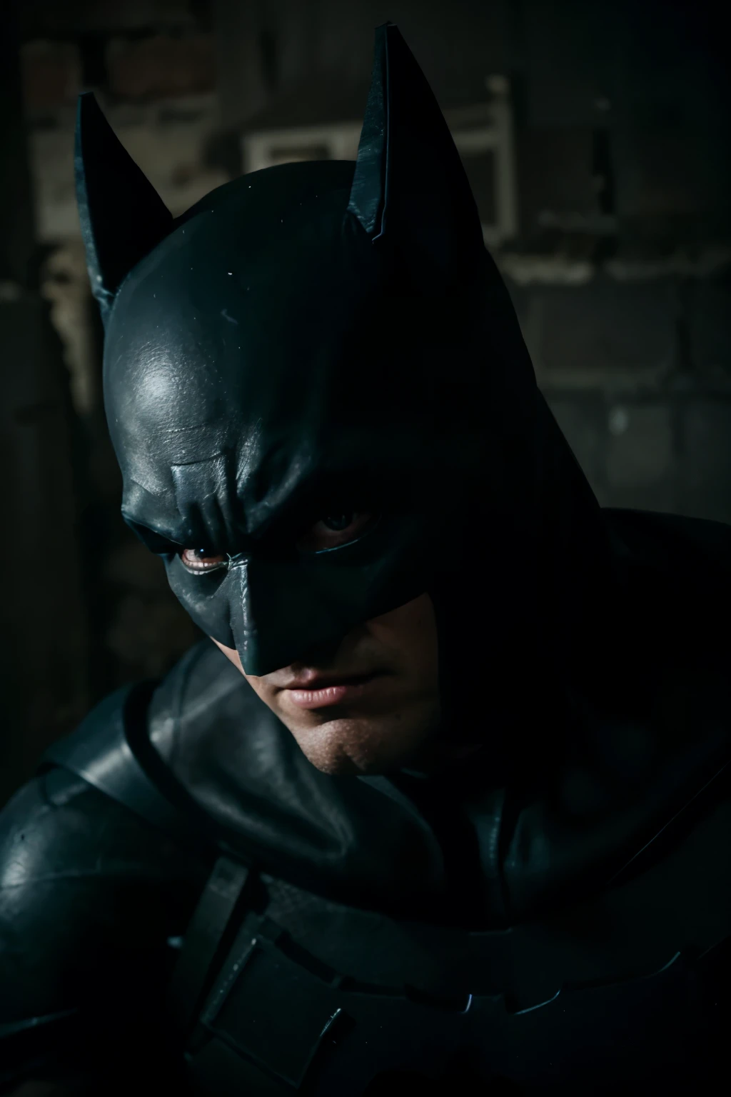 batman, frontlighting, worn out, ready to fight, tough, night time