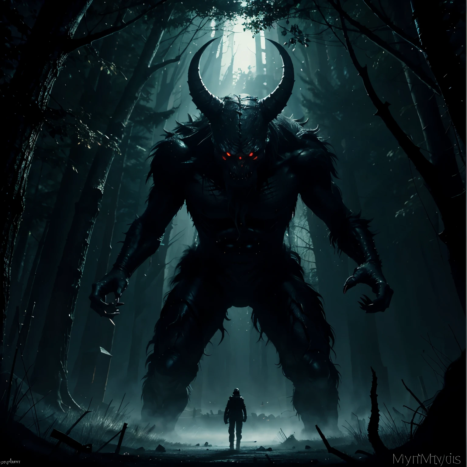 the monster that’s hiding in the dark, cool mythic creature, painting