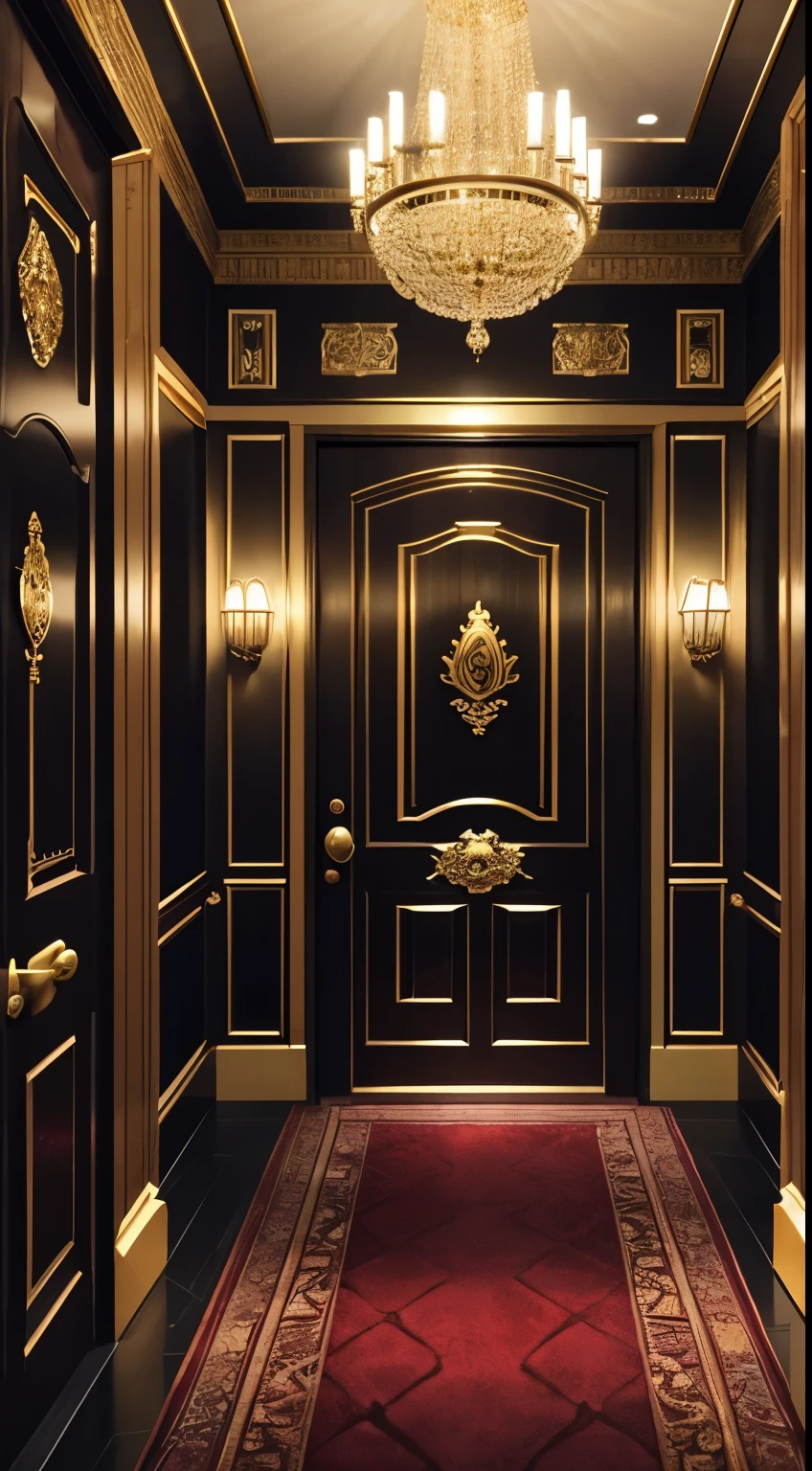 The entrance to The Velvet Lounge is a sight to behold, with towering doors adorned with intricate carvings and elegant gold accents. Soft lighting casts a warm glow, inviting guests to step inside and experience the luxury and excitement that awaits within. A red velvet rope and polished brass stanchions add to the VIP ambiance, signaling that only the most discerning patrons are welcome to enter.