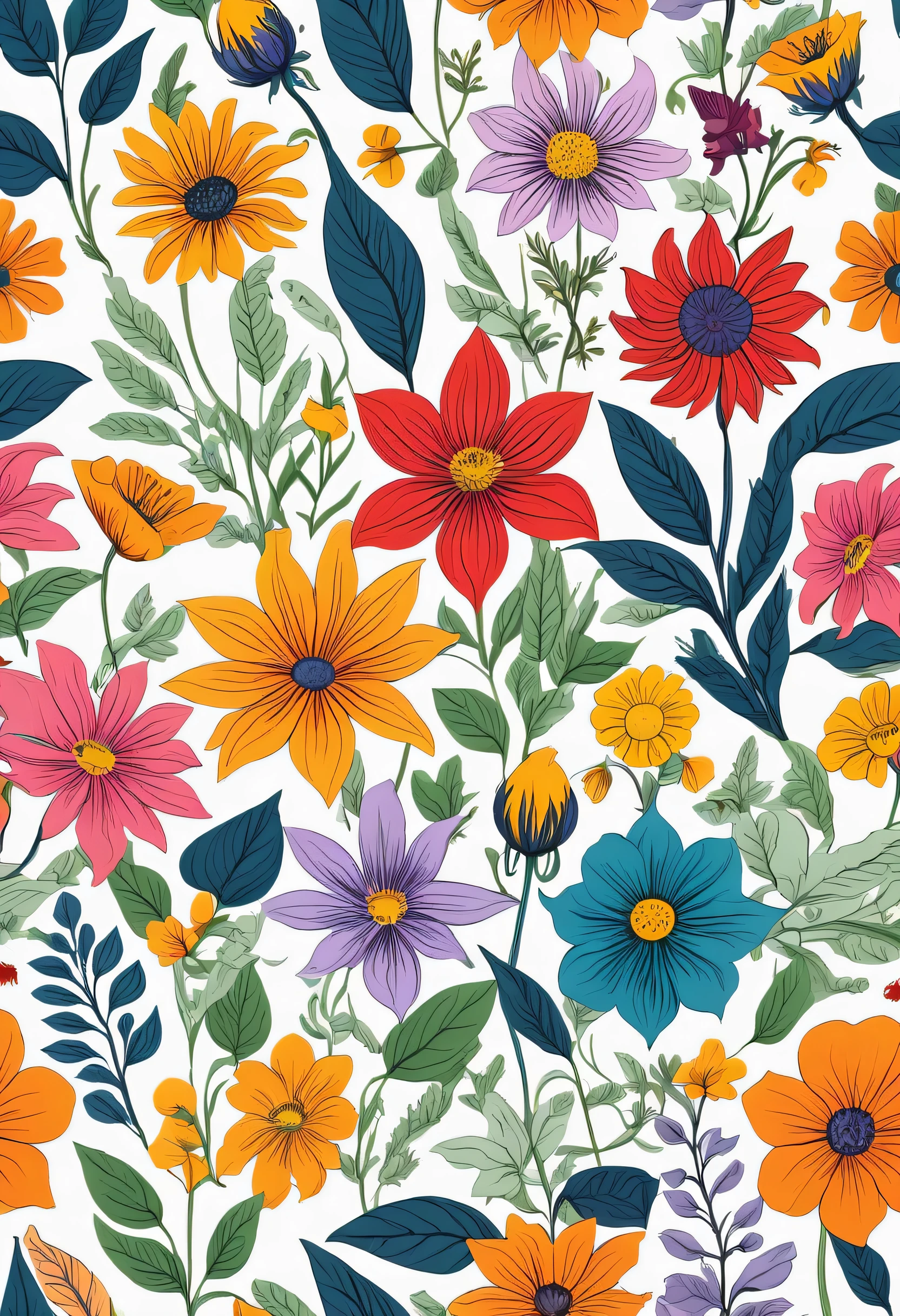 Colorful illustrated flowers