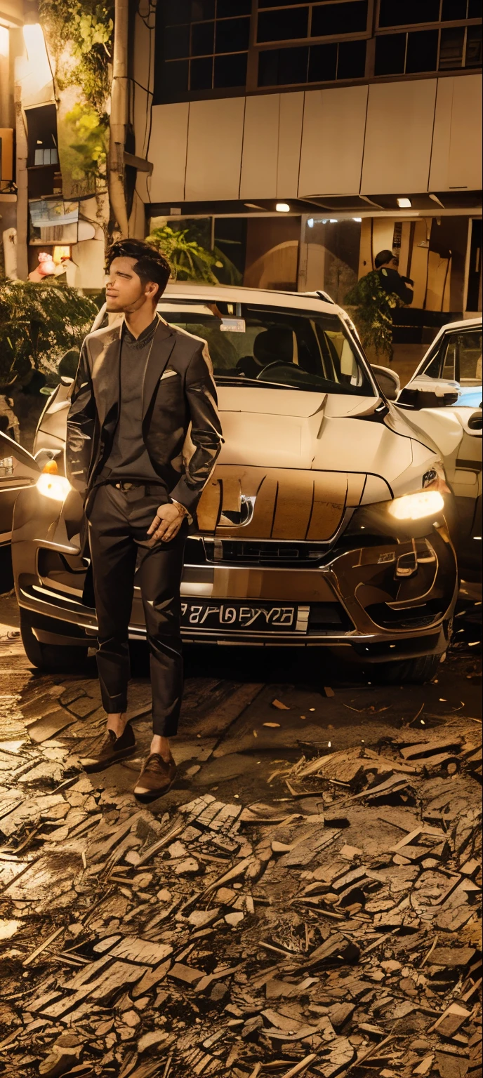 Young man , clean face, smart boy, realistic face, jacver car