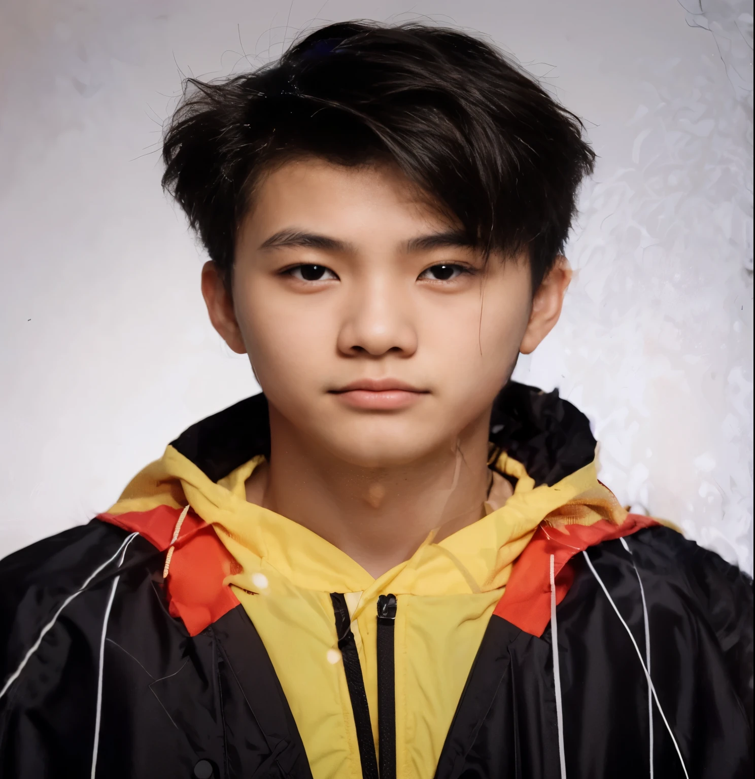 ((Best picture quality, tmasterpiece:1.3)), ID photo of a 16-year-old Chinese boy, color portrait, Wear colorful sportswear, solid color backdrop, hyper HD, surrealism, back lit lighting, gentlesoftlighting,8K, Textured skin, High details
