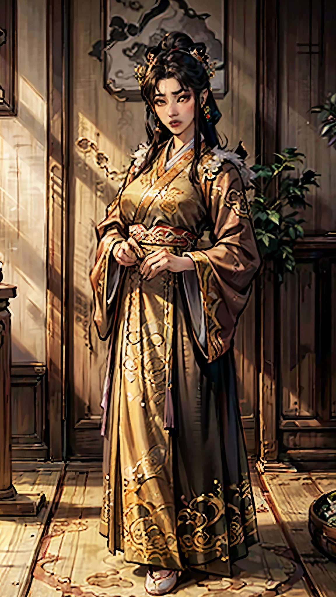 (high quality,4k,8k,highres,masterpiece:1.2),ultra-detailed,(realistic,photorealistic,photo-realistic:1.37),oil painting,"Cat Boyarynya","Cat Queen","Cat in an old Russian headdress","Headgear in the form of a comb","Cat in a kokoshnik",intricate embroidery,regal appearance,intense gaze,proud and noble posture,vibrant colors,beautifully adorned,fine fur texture,luxurious lighting, hanfu
ming style, tang style, song style, jin style, han style