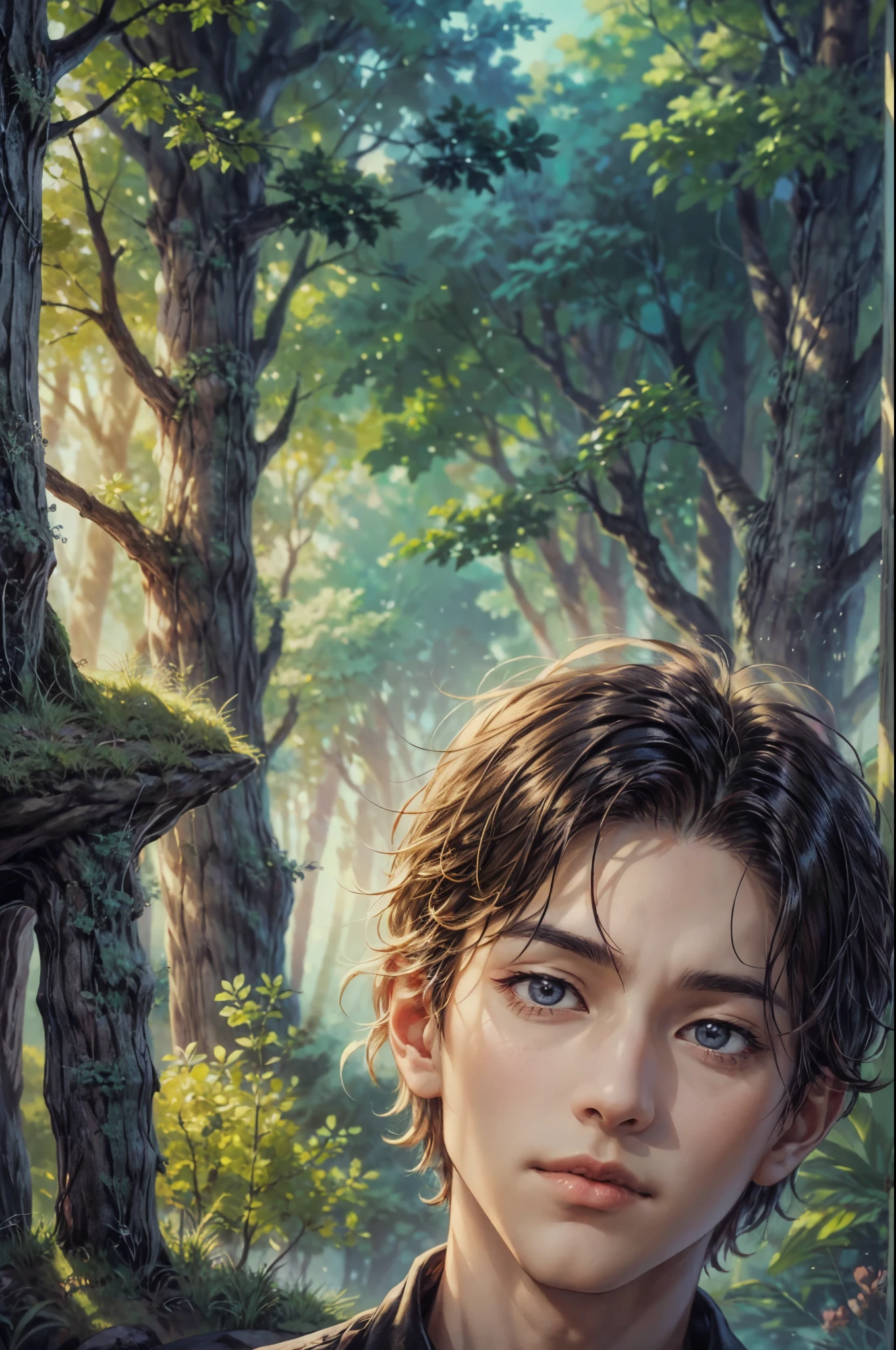 ((Best quality)), ((masterpiece)), (detailed), ((perfect face)), ((face focus)) a prince, a handsome young korean boy and short hair, resides in a cozy resort beside the beach, where he channels his creative energy into capturing the enchanting harmony between home and his inner world under the sea. As day turns to night, the moonlight envelops his canvas, revealing a breathtaking masterpiece that embodies the essence of his soul's journey and the beauty he discovers within himself."