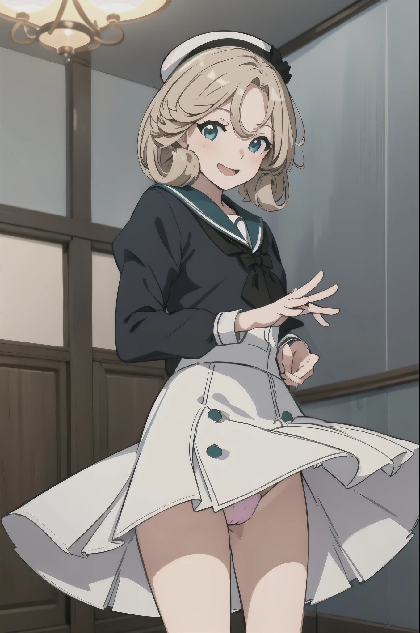 (masterpiece, highest quality:1.4), (Super detailed:1.2), {figure,picturesque}, {studio light, picturesque}, [best shadow],
(KonishiCSA)_(ShizumaCSA), (Alpha CDE:1.3)_(Gamma CDE:1.15),
break
(perfect anatomy), (symmetrical eyes, Super detailed eyes, beautiful eyes), (sharp eyeliner, Super detailed face, beautiful face), (green eyes),
break
nice hands, perfect hands, By Guido Daniele,
break
1girl, alone,
break
JanusKC, (Janus) dress, (green) sailor collar, (white) sailor hat, (white) gloves, (white) shoes下, shoes, (short sleeve) sailor dress,
break
looking at viewer, cowboy shot, facing the viewer, smile, open your mouth, (indoor, office, living room), (V gesture,)
break
,((nsfw))(((fully exposed panties)))lingerie((Panty shot)),skirt lift