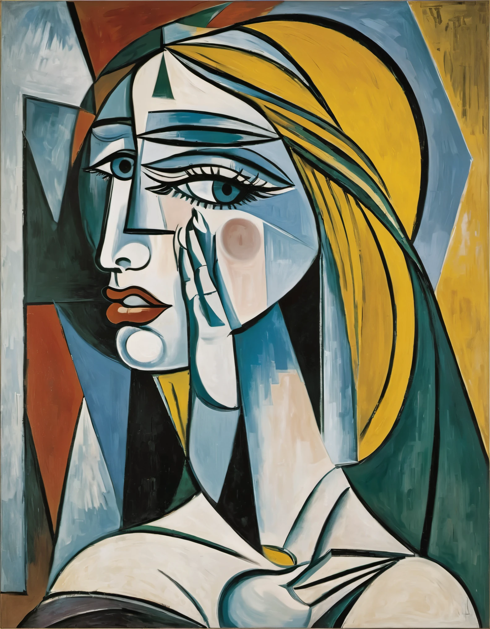 Picasso&#39;s famous paintings《crying woman》，A big tear is flowing out of the corner of his eye