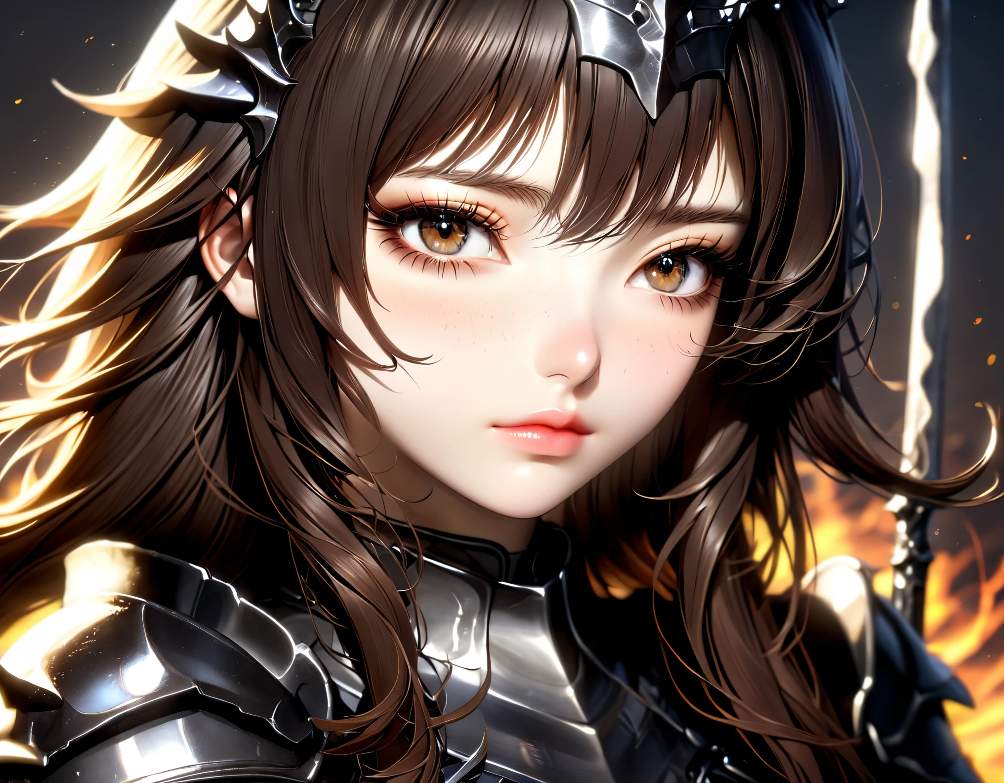 Western fantasy,((top-quality,8K,tmasterpiece:1.3)),Sharp focus:1.2,perfect body type:1.4,Slender abs:1.2,((dark brown hair,:1.4)),knights armor,Armed with a knight's sword,borgar:1.2,Highly Detailed Face and Skin Textur,Detailed eyes,double eyelid,