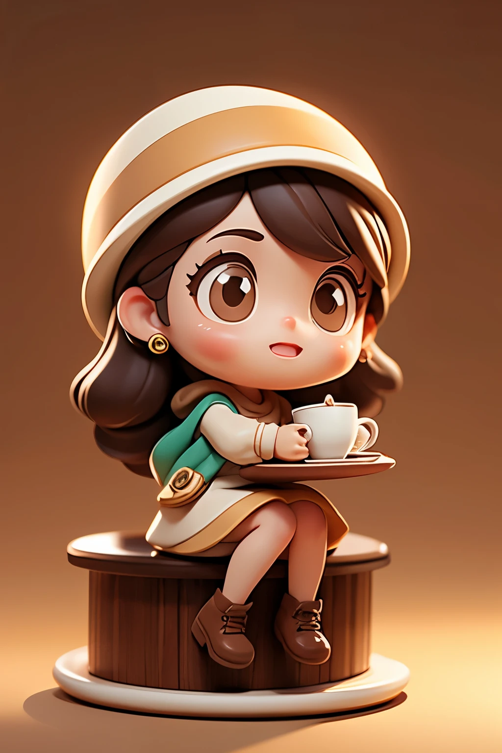 Photoreal、A has a surprised face after having her portrait drawn with cafe latte art