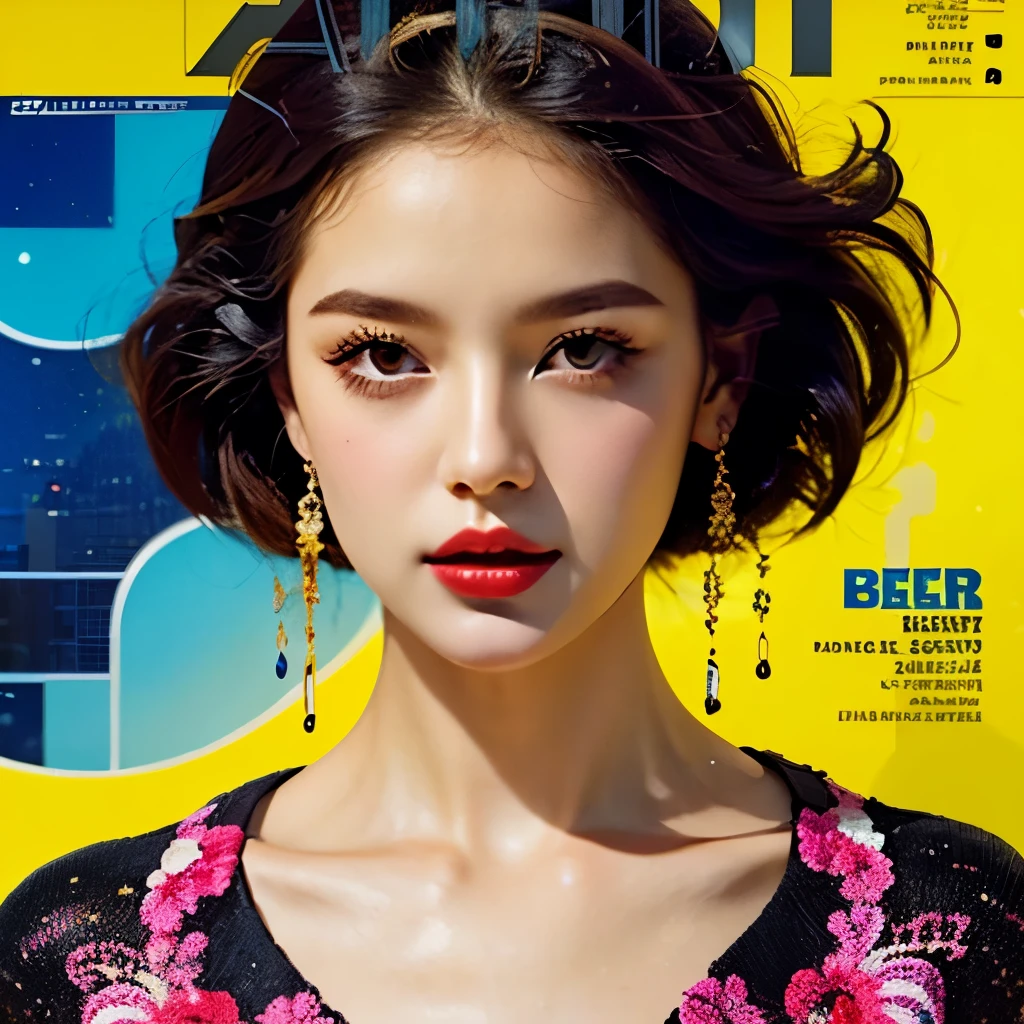 (magazine cover:1.3),ulzzang-6500, (actual: 1.3) (The original: 1.2), masterpiece, best quality, beautiful clean face, whole body, 1 girl, glitch art, (digital distortion), pixelated clip, Data corruption,color noise, visual clutter,contemporary aesthetics