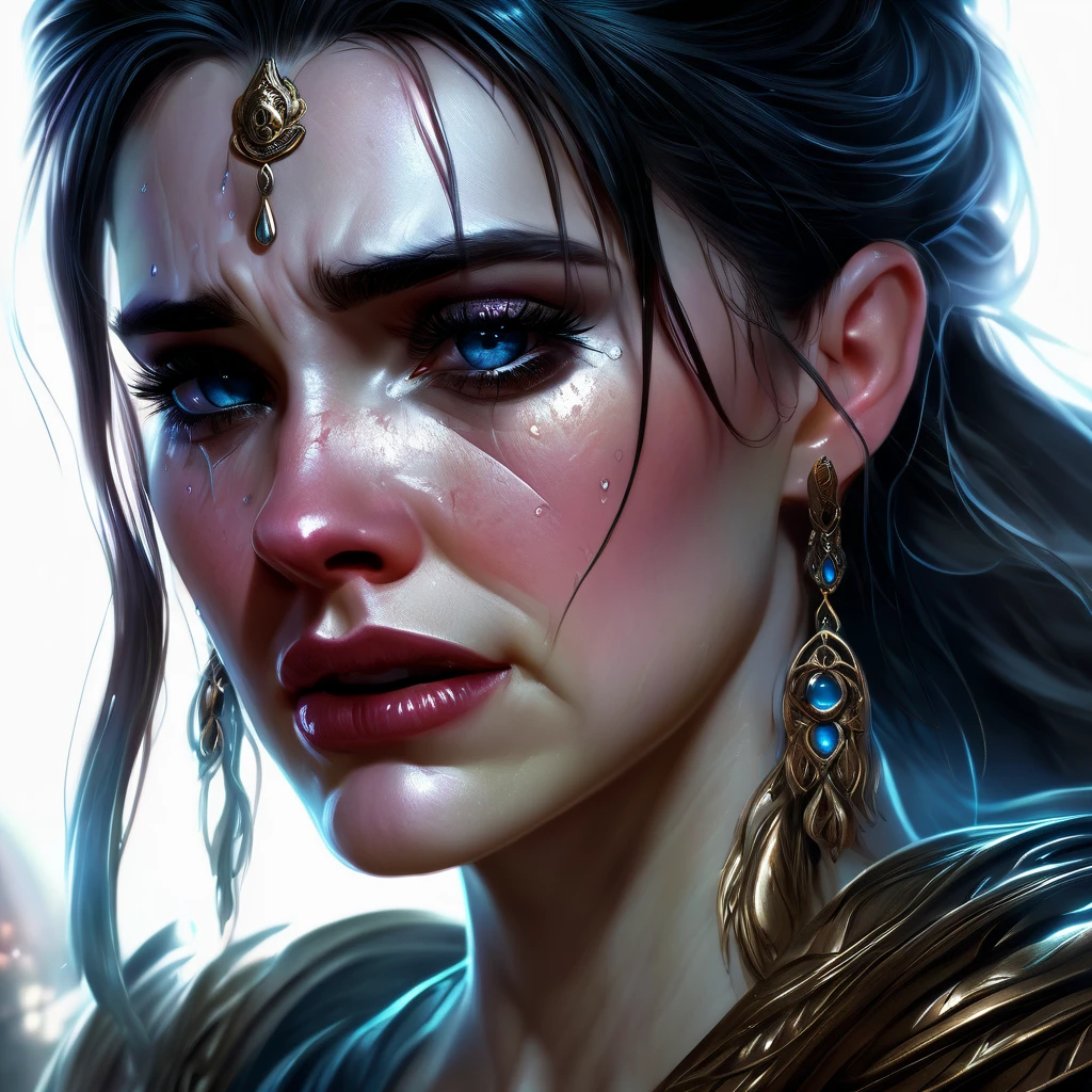 crying, aesthetic, extremely detailed, Crying eyes, Swynnarchild, dark fantasy, portrait, highly detailed, digital painting, concept art, sharp focus, illustration, art by artgerm and greg rutkowski and magali villeneuve