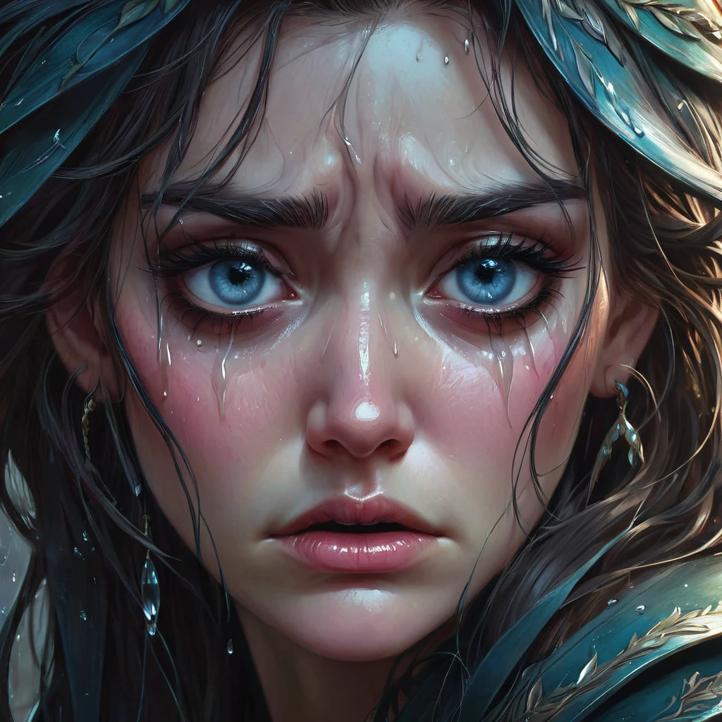 crying, aesthetic, extremely detailed, Crying eyes, Swynnarchild, dark fantasy, portrait, highly detailed, digital painting, concept art, sharp focus, illustration, art by artgerm and greg rutkowski and magali villeneuve