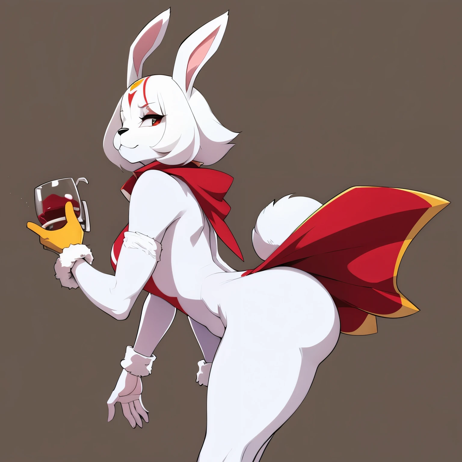 Furry humanoid rabbit with white fur and dressed as a jester