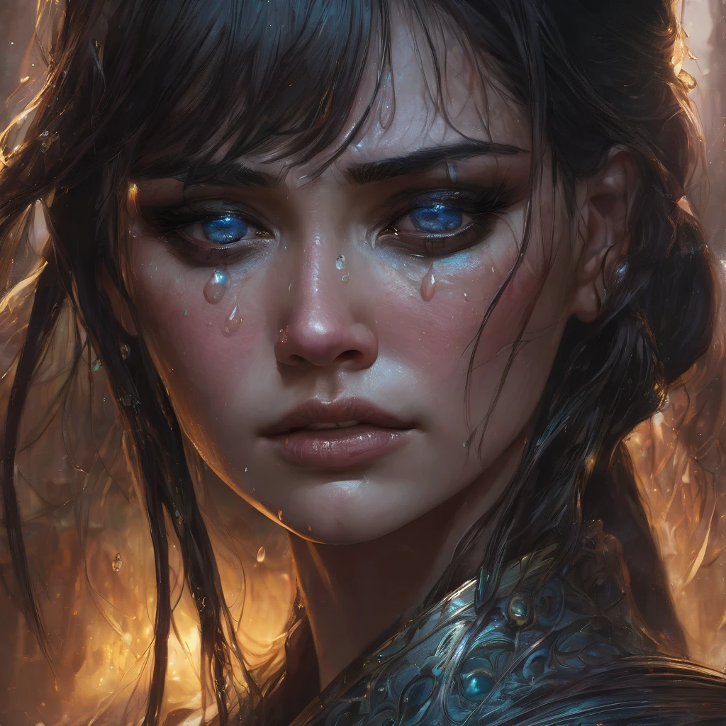 crying, aesthetic, extremely detailed, Crying eyes, Swynnarchild, dark fantasy, portrait, highly detailed, digital painting, concept art, sharp focus, illustration, art by artgerm and greg rutkowski and magali villeneuve