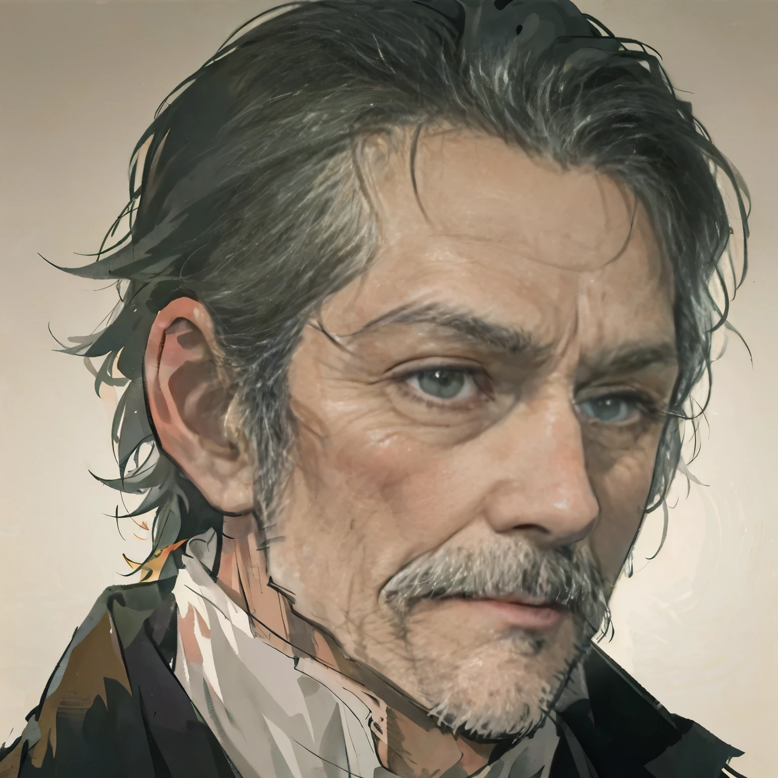 male，mature man，Handsome，simple pictures，Anime style gentle，HD，man，black hair，handsome old man