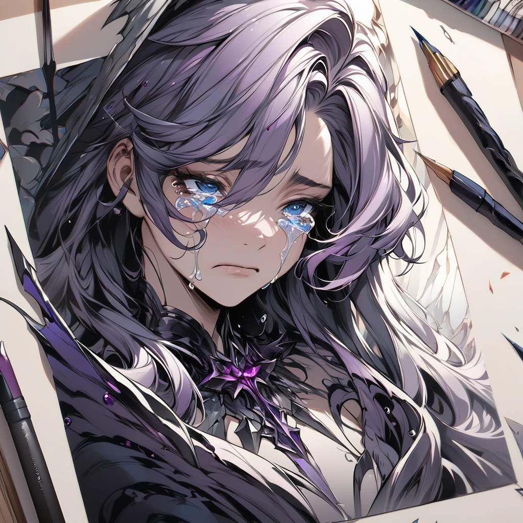 crying, aesthetic, extremely detailed, Crying eyes, Swynnarchild, dark fantasy, portrait, highly detailed, digital painting, concept art, sharp focus, illustration, art by artgerm and greg rutkowski and magali villeneuve