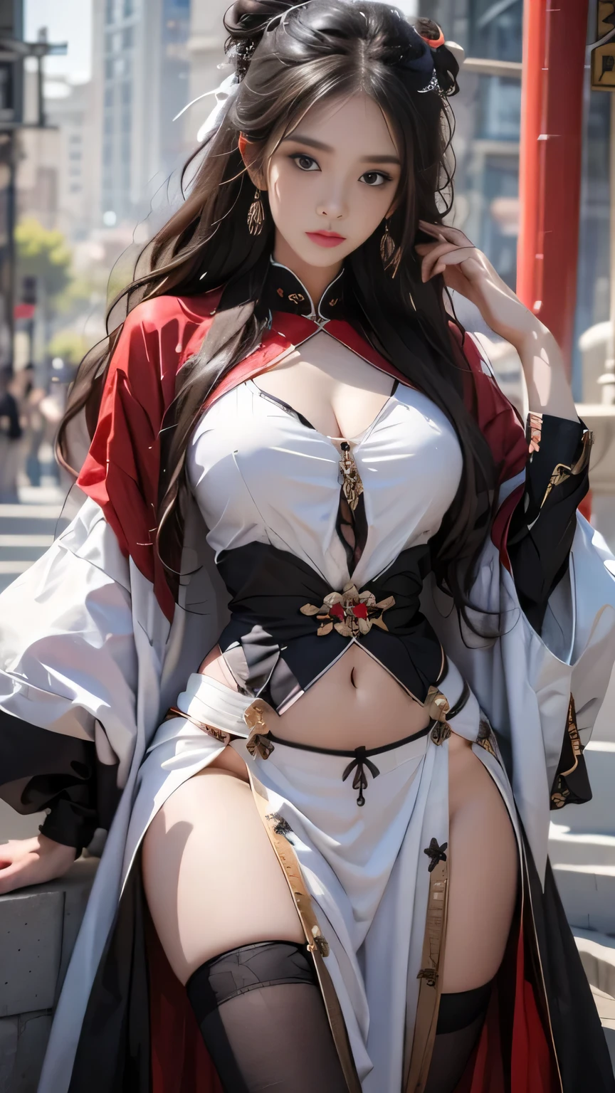 lifelike, High resolution, 1 female, hip lift, beautiful eyes, long hair, eye socket, jewelry, tattoo, hanfu, Chinese fairy, Taoist clothing