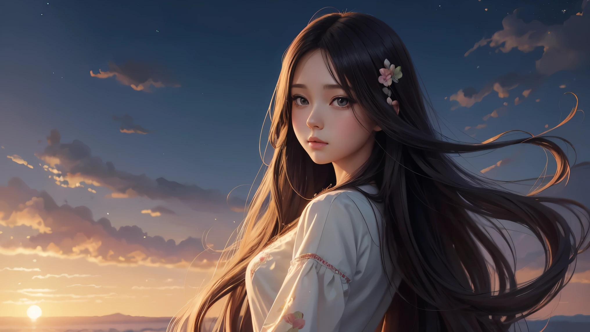 Distant view, Full-Length Shot of a girl with long hair , Realistic, Guviz-style artwork, lovely digital painting, beautiful digital painting, adorable digital art, Gorgeous digital painting, A beautiful artwork illustration, Beautiful digital artwork, made with anime painter studio, Kawaii realistic , digital painting highly detailed, drawn in anime painter studio,high quality