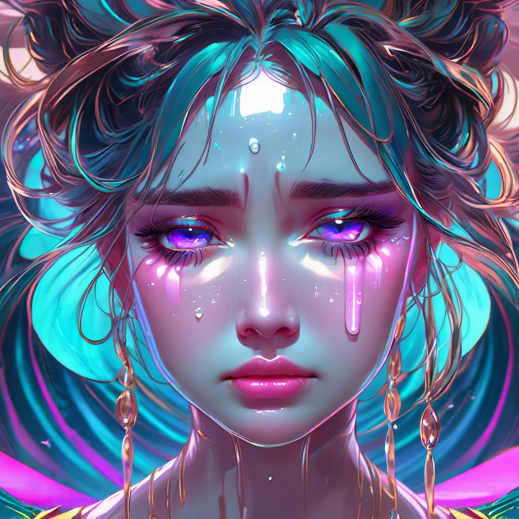 crying, aesthetic, extremely detailed, Crying eyes, sweet, vaporwave aesthetic, synthwave, digital painting, artstation, concept art, smooth, sharp focus, illustration, art by artgerm and greg rutkowski and alphonse mucha