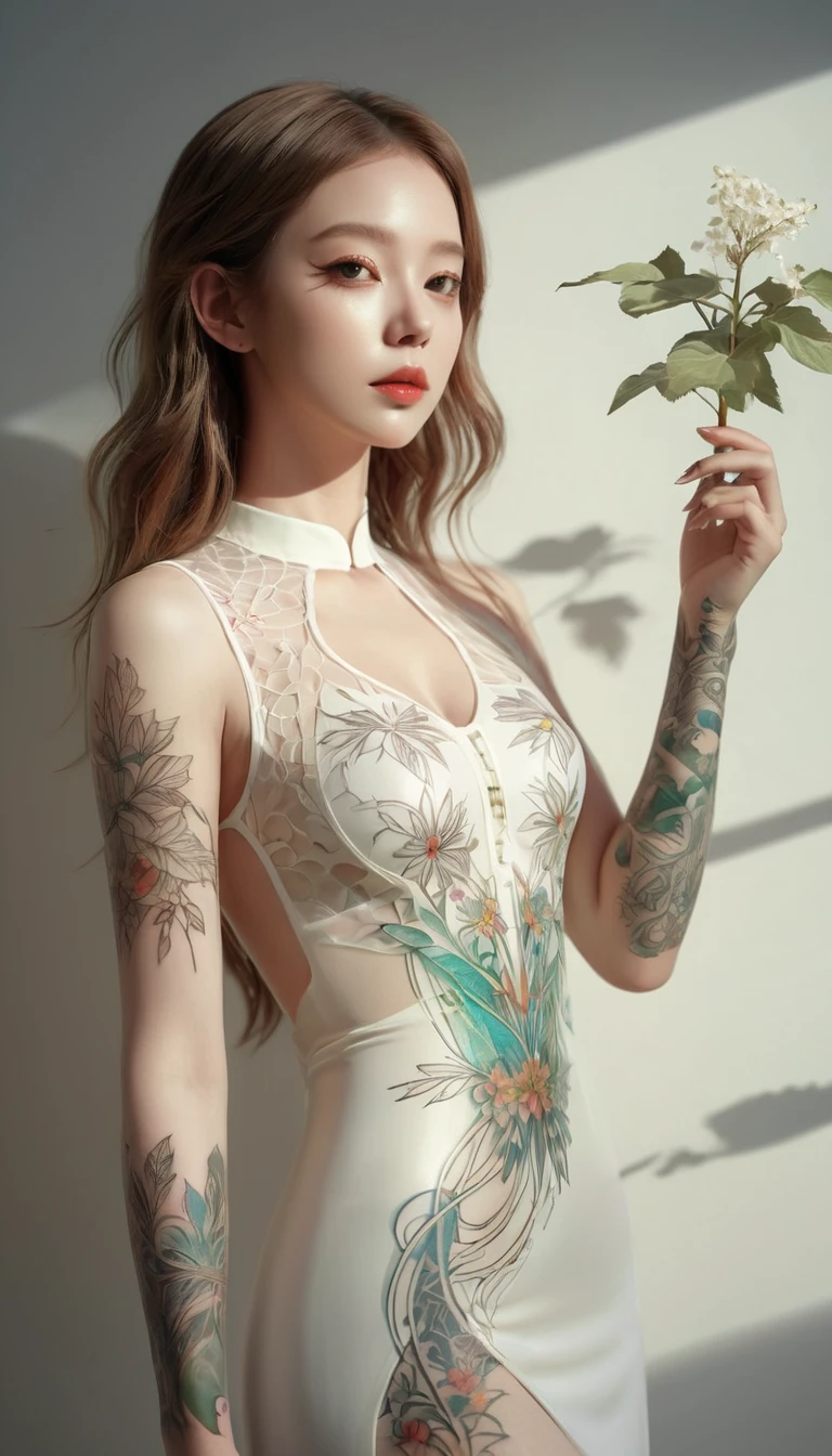 ((Best quality, 8K, tmasterpiece :1.3)), Focus sharp :1.2, (( :1.8)), (((Beautiful geisha wearing transparent film. of shoulders. Tattooed)), Go to bed. hug affectionately. wrapped in transparent plastic bag ((Go to bed on the mattress)). °Half body photo° Smooth body skin texture. 枫叶Tattooed hands. 枫叶Tattooed neck_Detailed facial texture. And the eyes. 二重まぶた.mix4, 20 days,hyper realisitc:1.37),16K HD,
