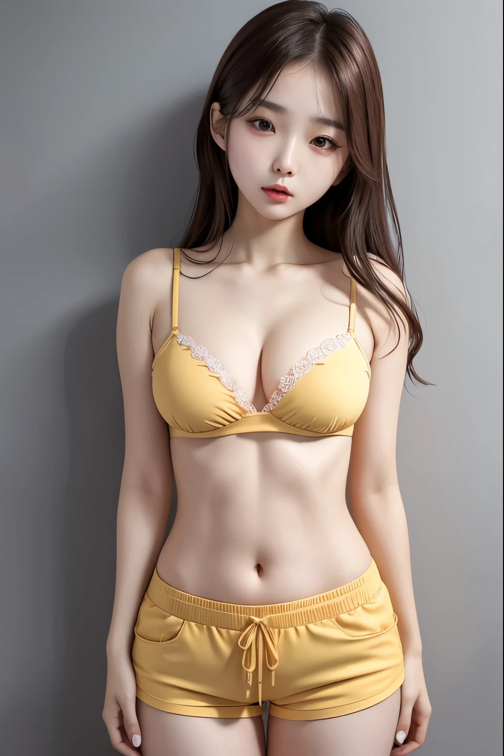 Beautiful, 1girl, korea, small breast, spaghetti strap top, shortpants